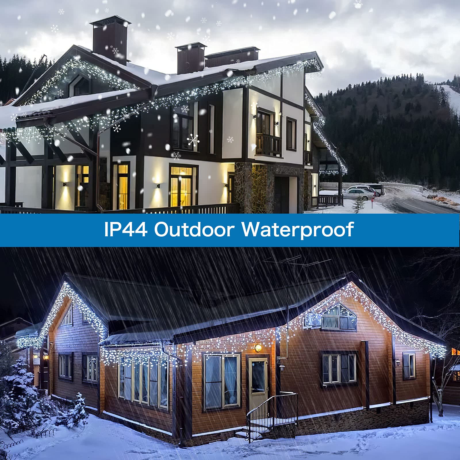 Amberfun 32.8Ft 400 Led Cool White Icicle String Lights, Waterproof With 8 Modes For Christmas Decor