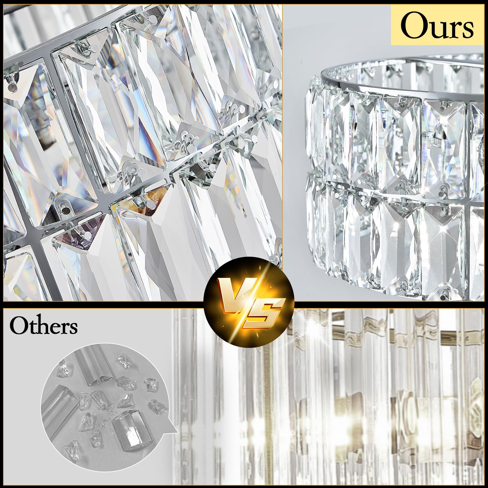 Catiner Modern Crystal Chandelier 18 Chrome Semi Flush Mount Ceiling Light Fixtures 6-Lights Drum Crystal Pendant Lighting For Dining Room Foyer Bedroom Living Room