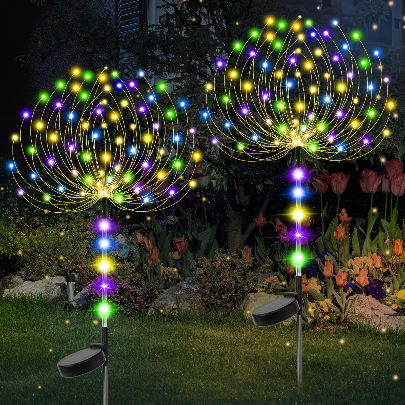 Garden Decor Solar Lights Outdoor 155Led 8 Lighting Modes Pole Light Waterproof Colorful Solar Garden Lights For Christmas  Halloween Decoration Yard  Patio  Porch Flower Pot Pathway (2Pack)