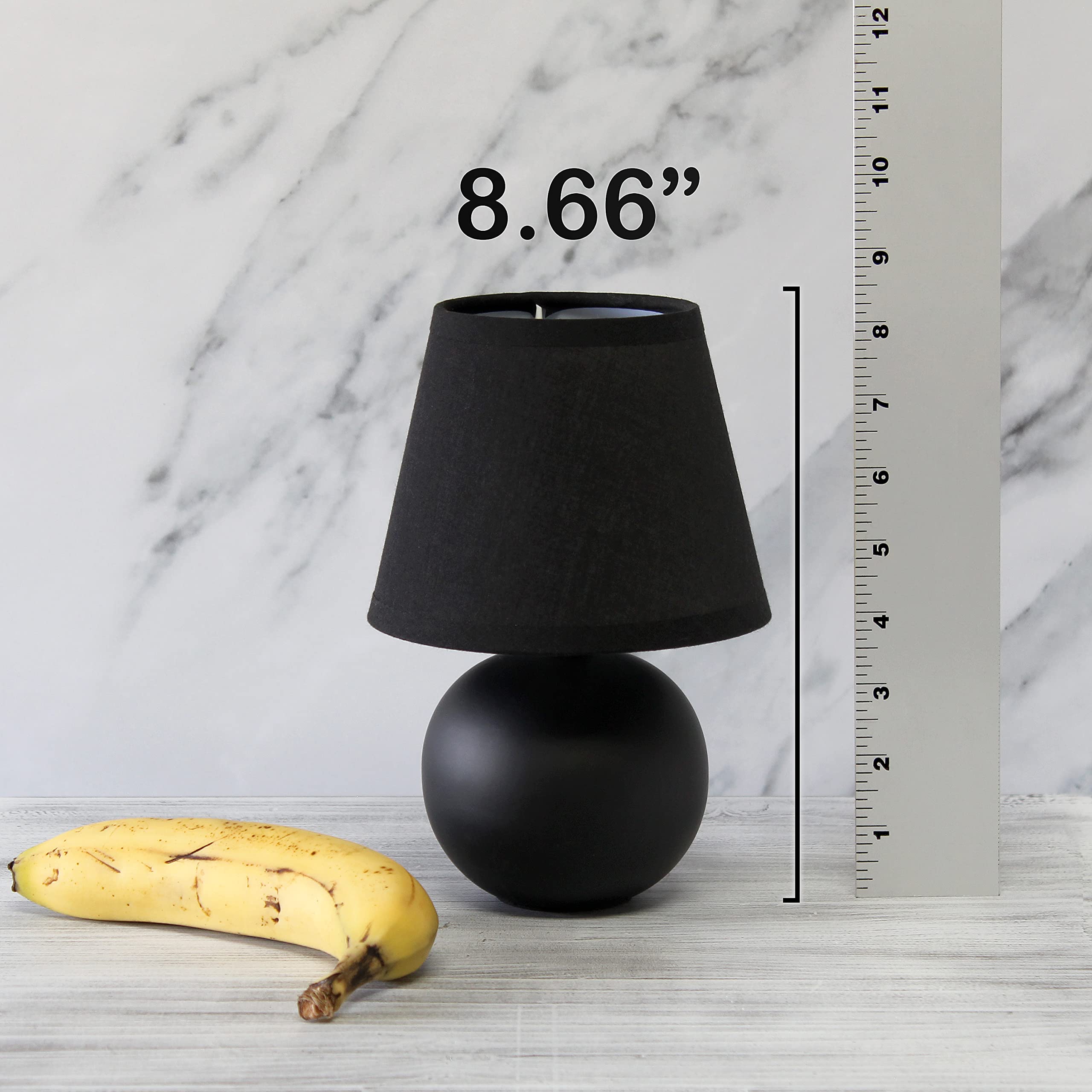 Simple Designs Lt2008-Blk Mini Ceramic Globe Table Lamp With Matching Fabric Shade, Black
