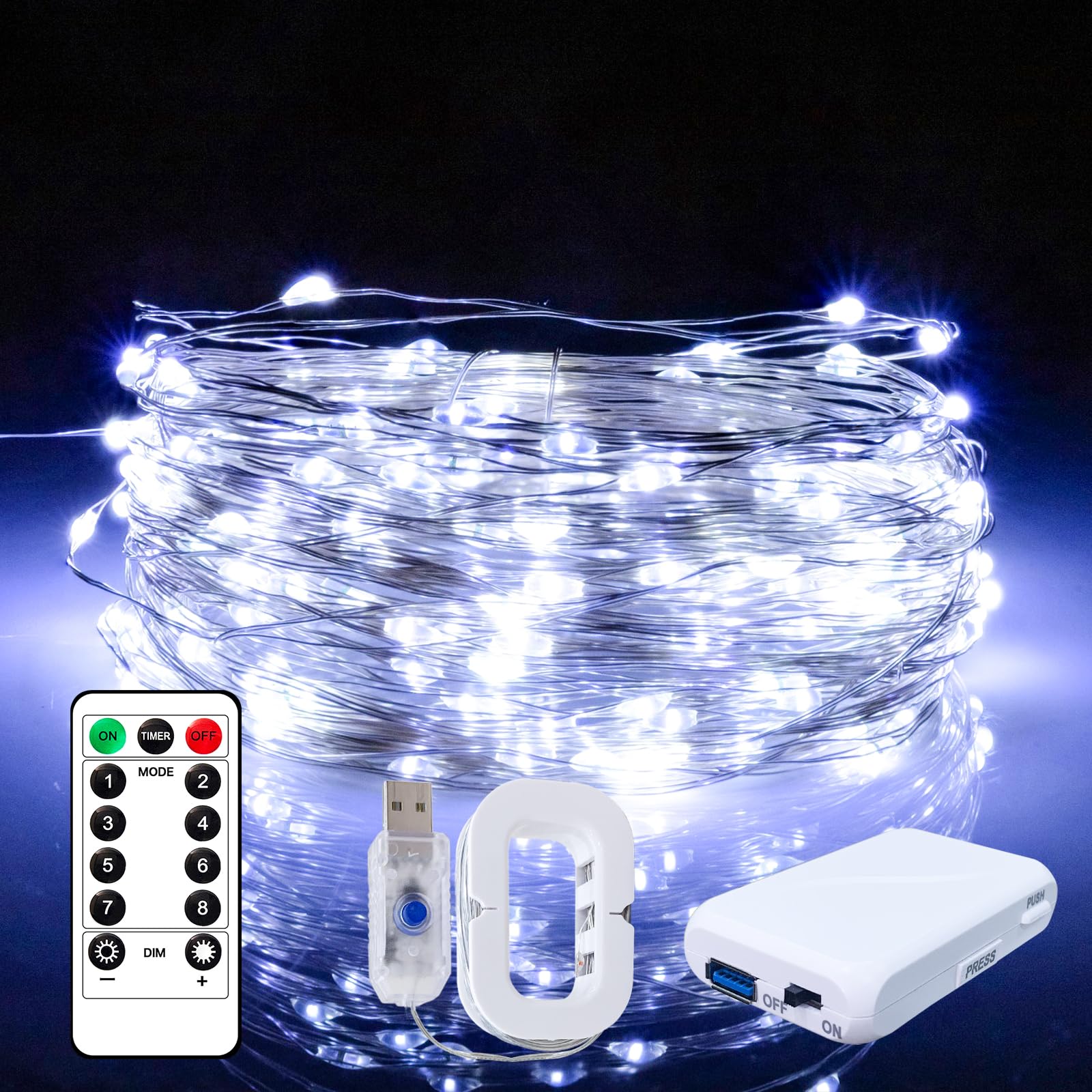 FWYWNL USB Fairy Light, 16ft 50 LED, Remote Control, Waterproof, 8 Modes, 1 Pac, White