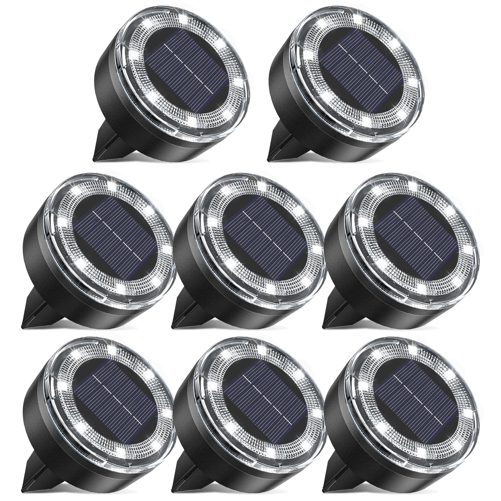 Vighep Mini Outdoor Solar Lights 8 Pack Solar Garden Lights For Outside Ip65 Waterproof  8 Led Disc Landscape Lighting For Garden Yard Driveway Walkway Poolside Deck Lawn Patio Cold White