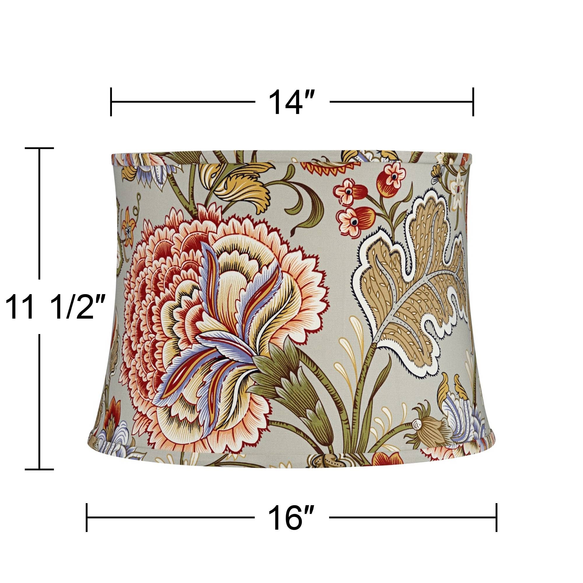 Sage Green With Flower Print Medium Drum Lamp Shade 14&quot; Top X 16&quot; Bottom X 11.5&quot; High (Spider) Replacement With Harp And Finial - Springcrest