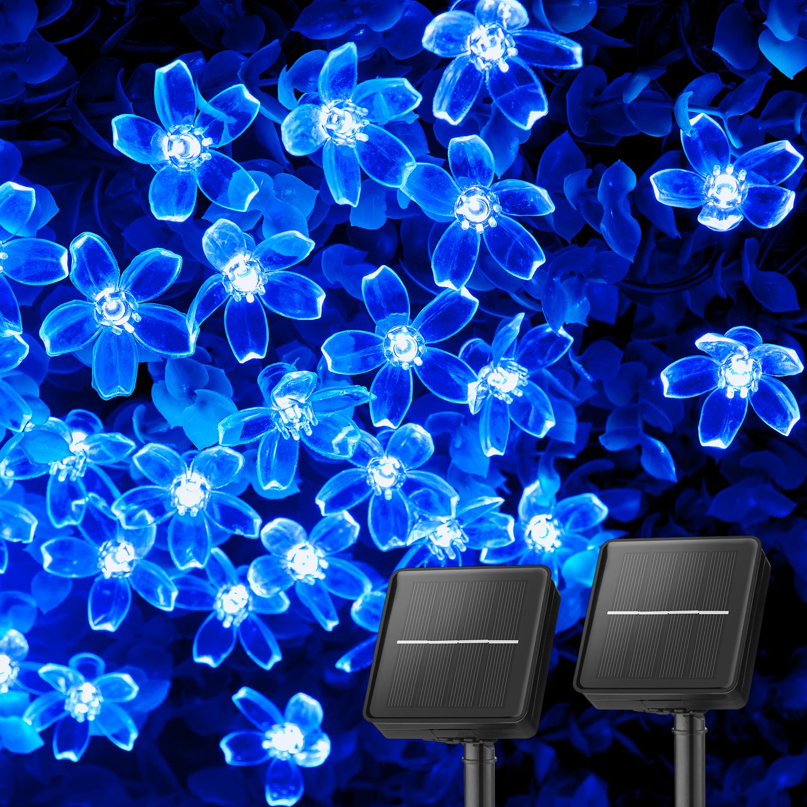 Brightown 2 Pack Total 52FT 120 LED Solar Flower String Lights for Outside Waterproof Fairy Lights for Garden Yard Fence Patio C