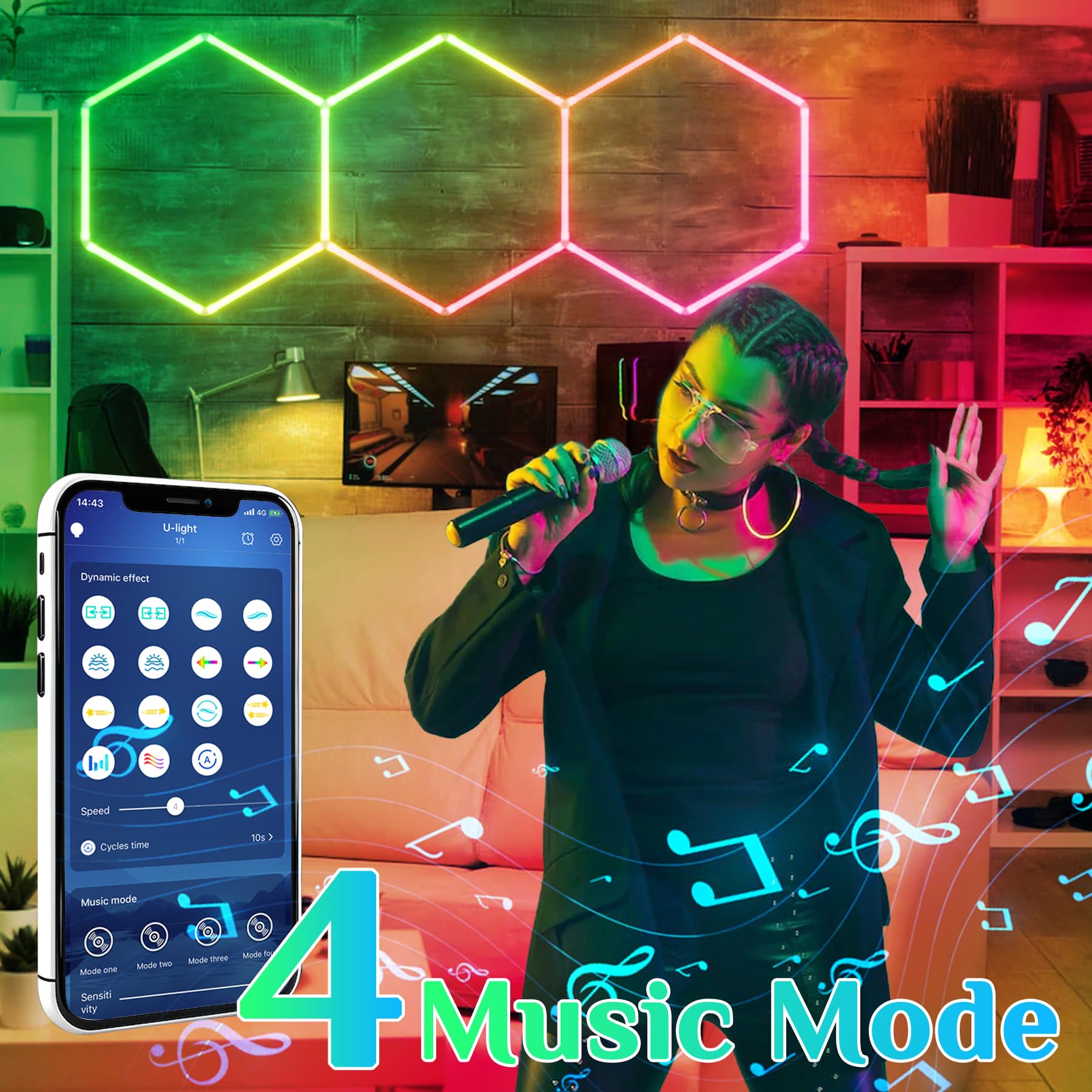 Gneng Rgb Hexagon Lights - Smart Led, Led With 4 Music Modes, Dimmable Garage For Garage Decoration Game Room Gym Room Decor