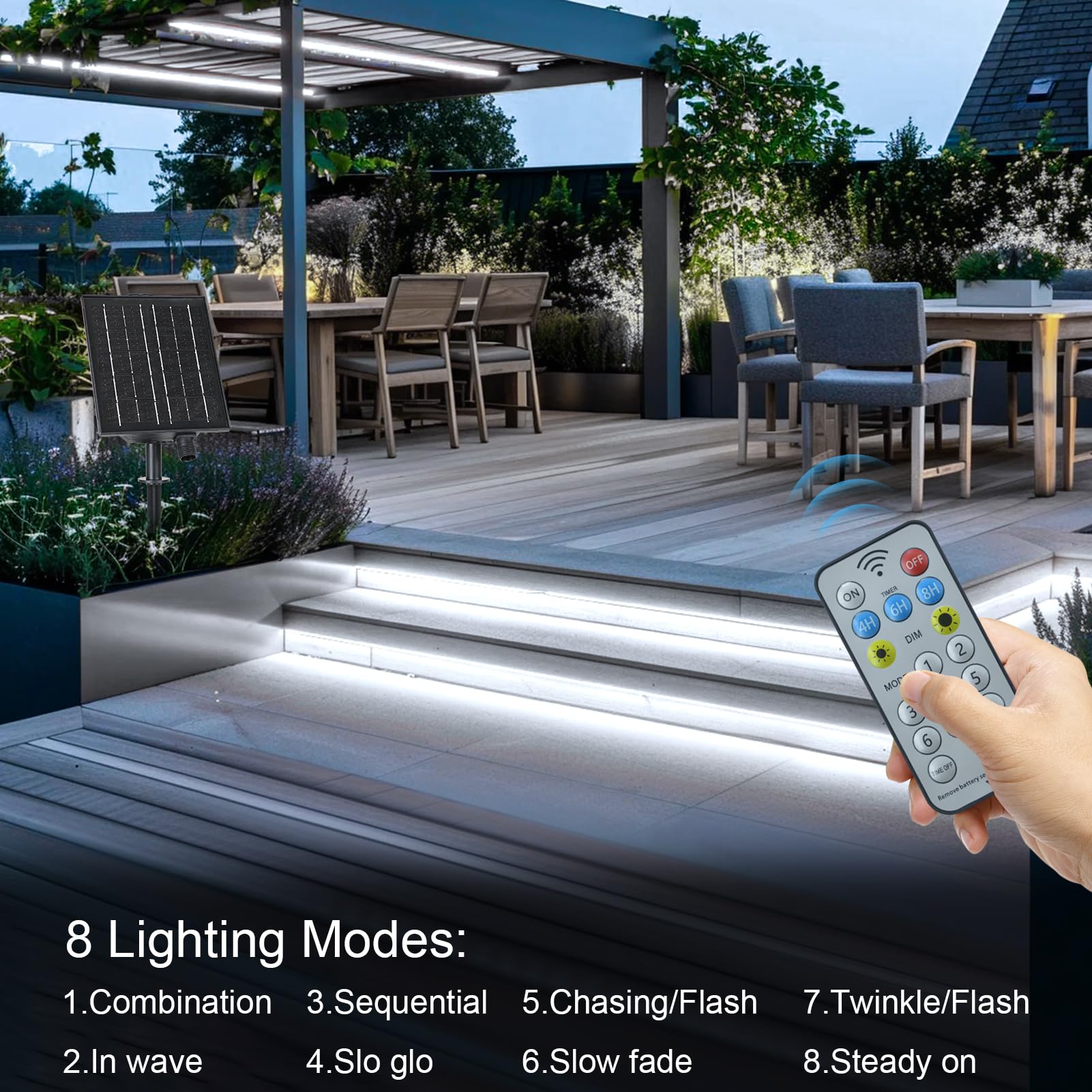 ZAIYW Solar LED Strip Lights, 32.8ft, IP68 Waterproof, Timer Remote, Cool White, Model Solar-10MStrip