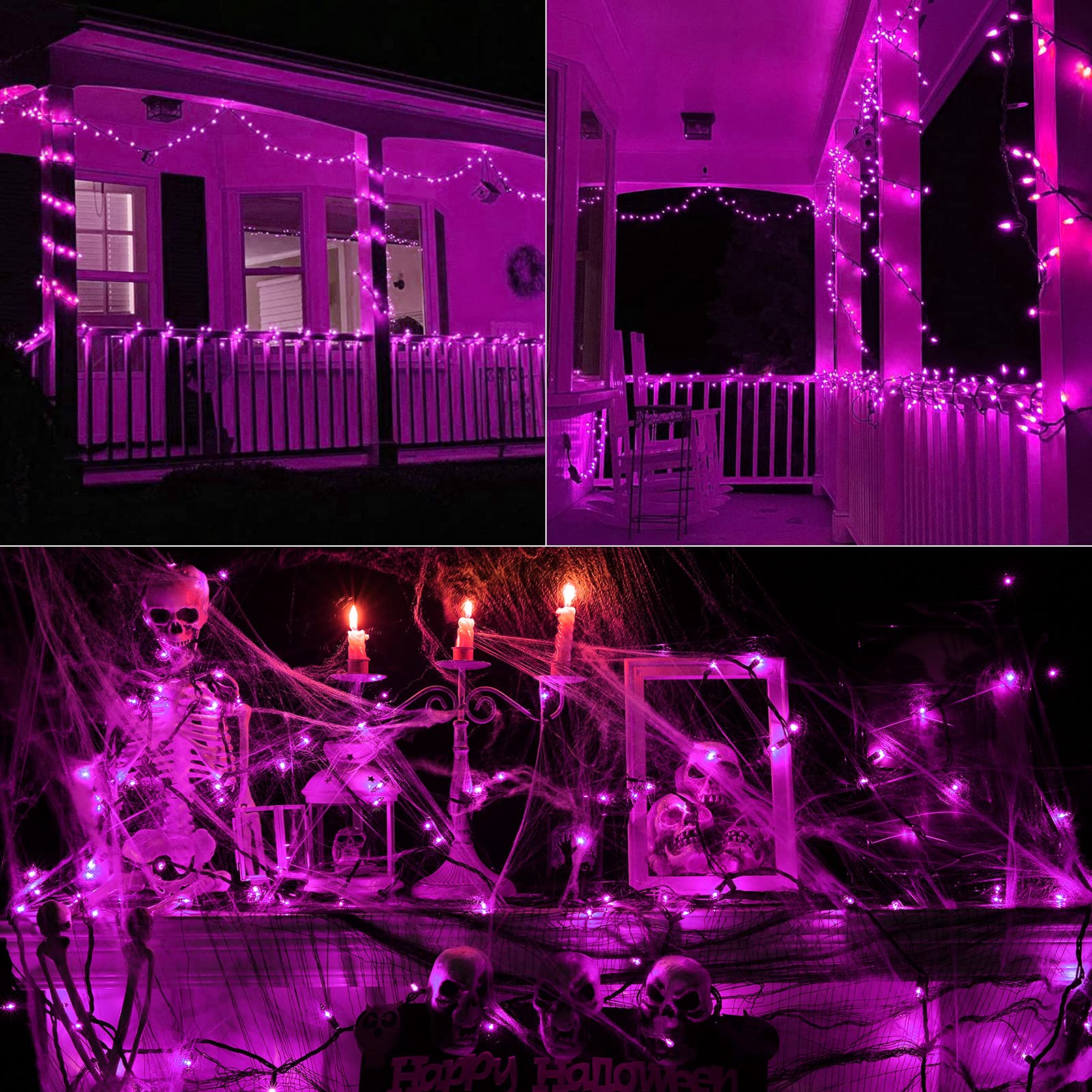 Toodour Purple Halloween String Lights, 300 Count, 77ft, Incandescent, UL Certified, Black Wire
