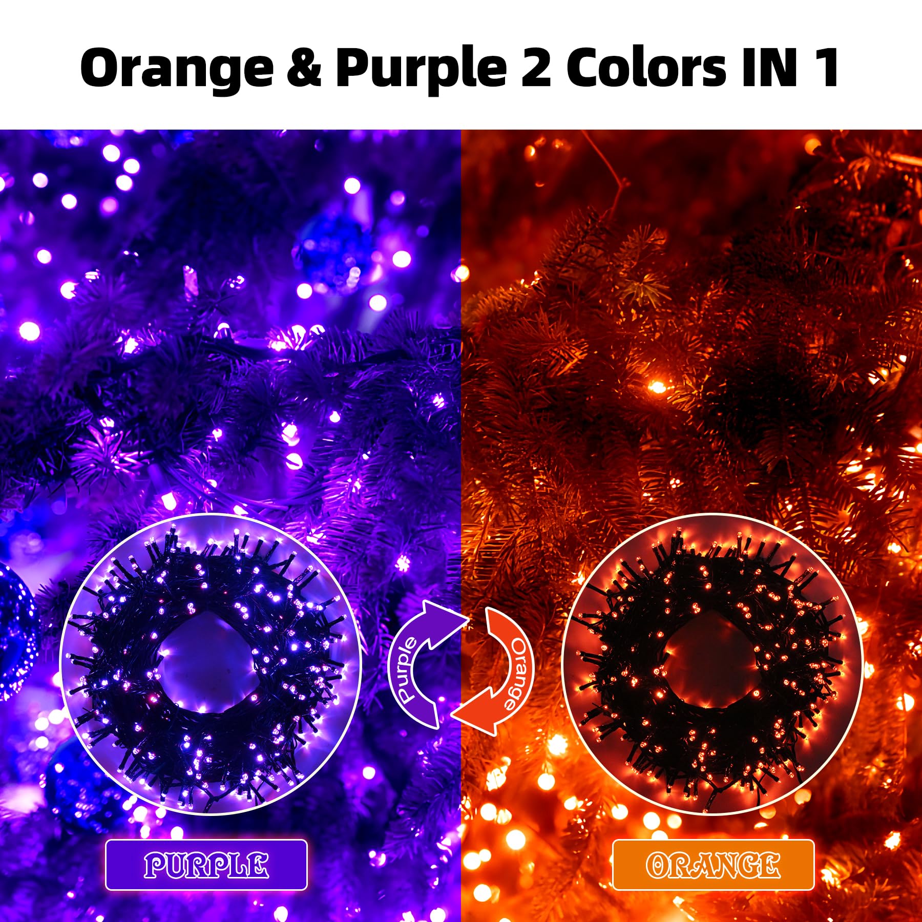 Mzd8391 Orange Purple Halloween Lights Outdoor Indoor, 108Ft 300 Led 2 Colors In 1 Christmas Lights, Fairy Lights, End To End Co