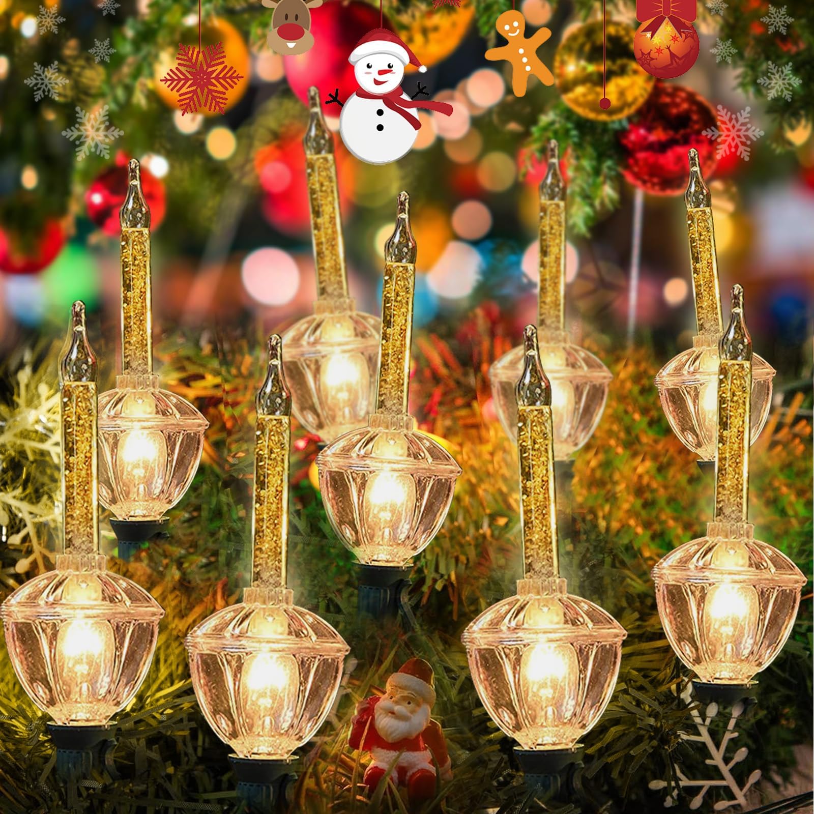 Aiyomt Christmas Bubble Lights - Gold Glitter String Lights, 10 Bulbs (1 Spare), C7/E12 Base, Traditional Holiday Decor