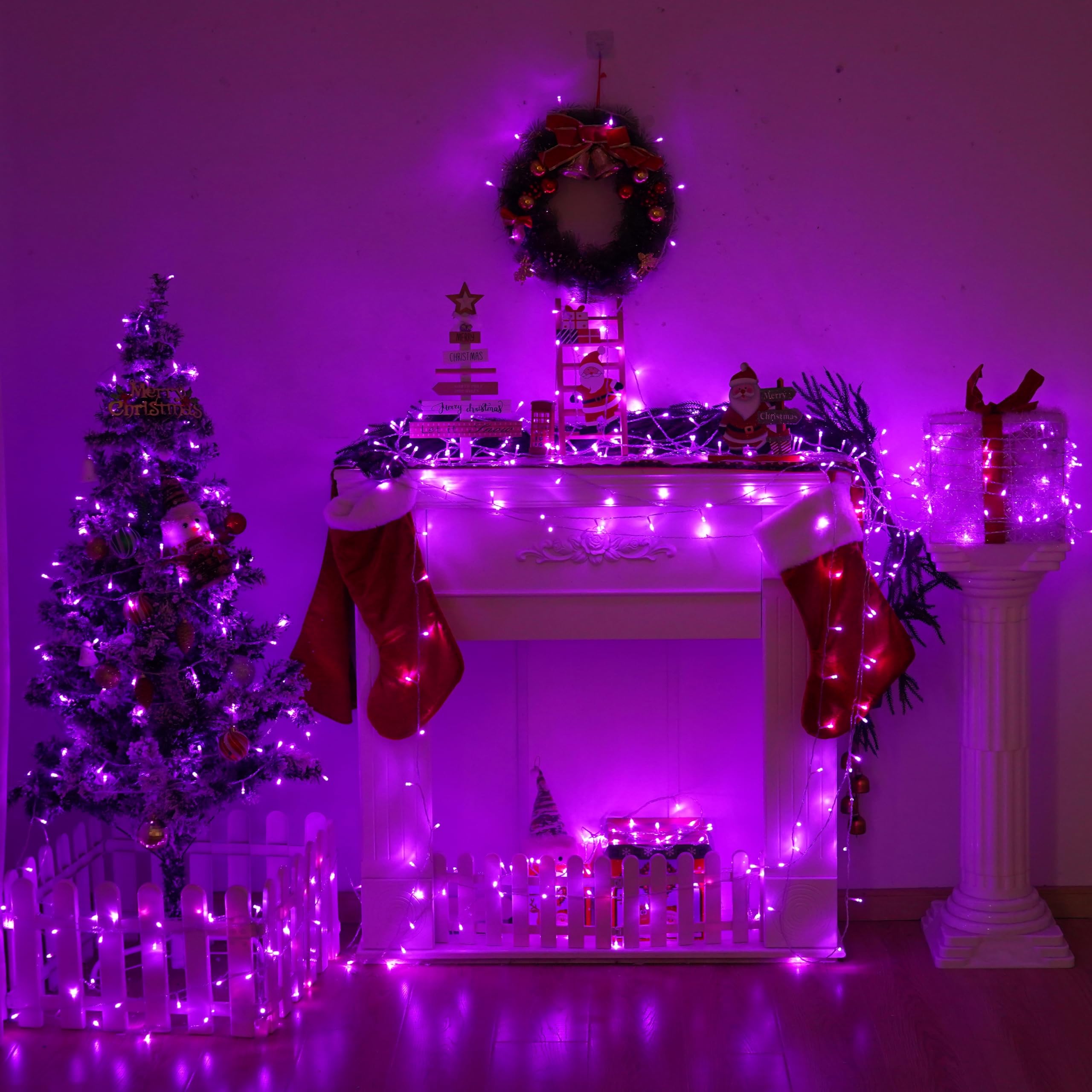 Yeguo 165Ft 500 Led Purple Christmas Lights Outdoor Waterproof, Clear Wire String Light Indoor, 8 Modes Plug In With Timer Memor