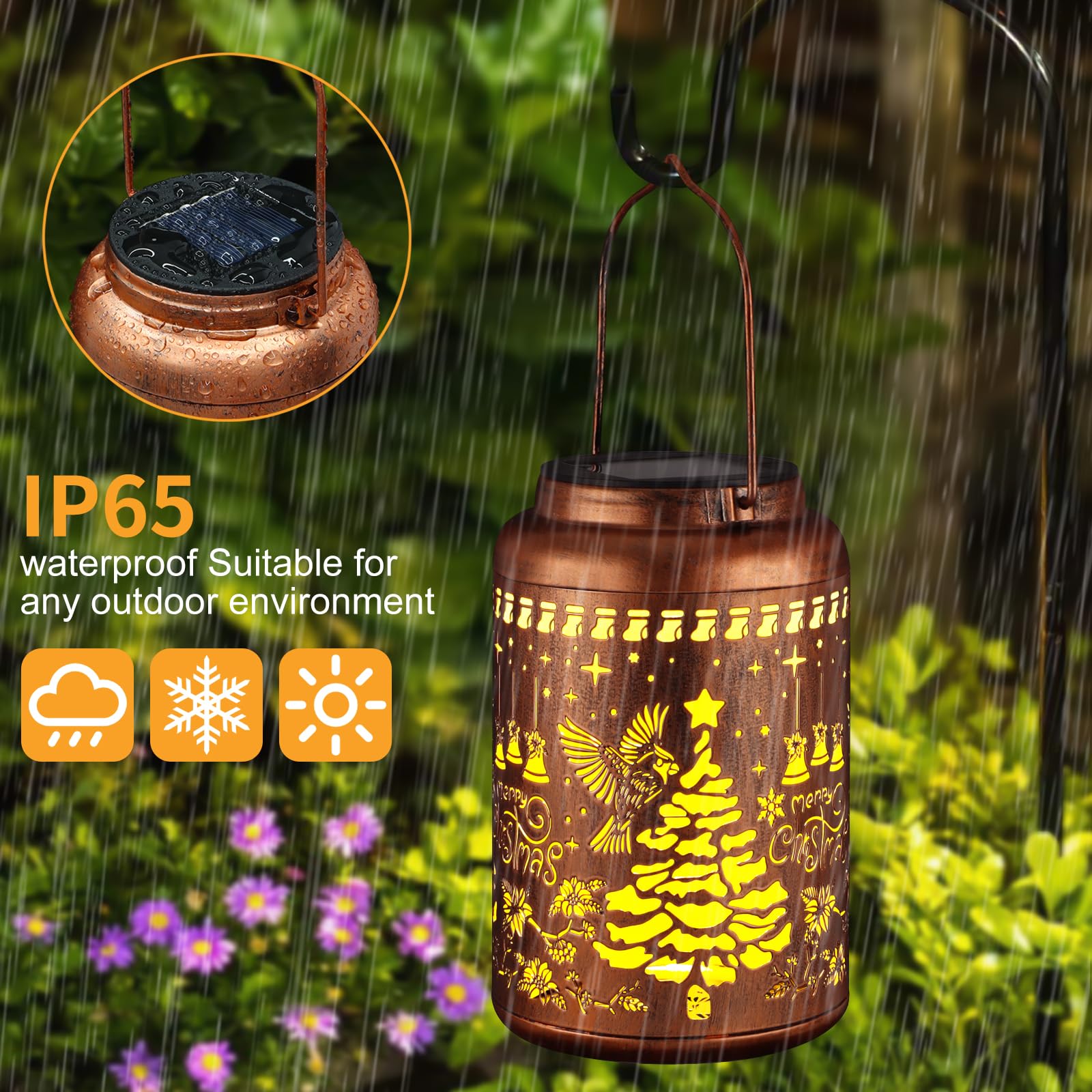 Solar Lanterns Outdoor Waterproof Garden Decor Birthday Gifts For Women Mom Grandma Hanging Lights Metal Decoration Outside For