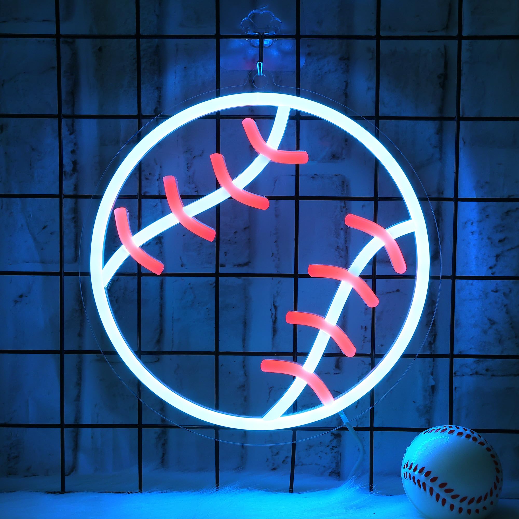 CoolGift Mart Baseball Neon Sign, Dimmable Sport LED Signs USB Powered with Pink and Blue Lights for Wall Decor Living Room Bedr