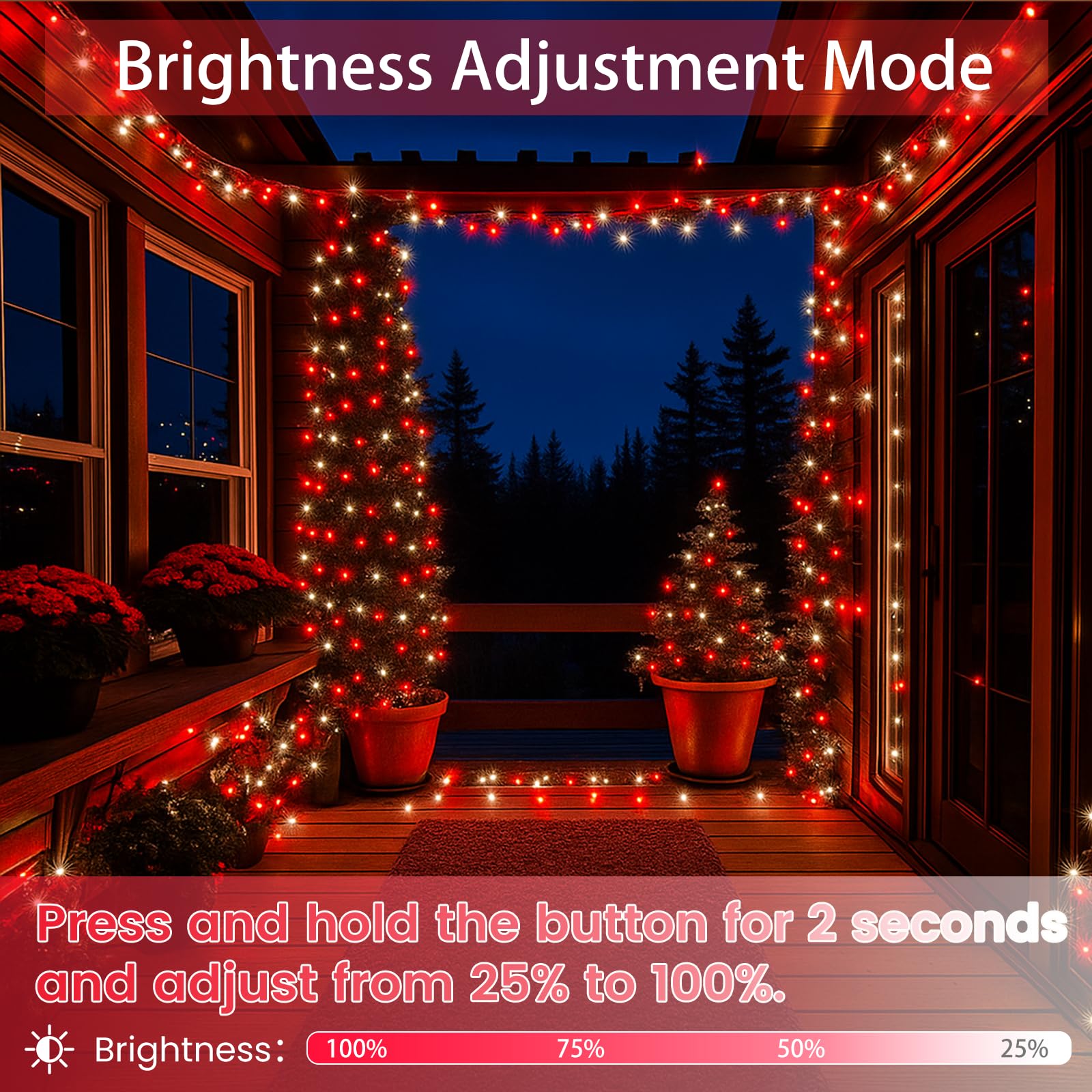 SANJICHA Extra-Long 200 LED String Lights, Waterproof Fairy Lights for Indoor/Outdoor Use, Red & White, Model MLS-D29V6WUC-O