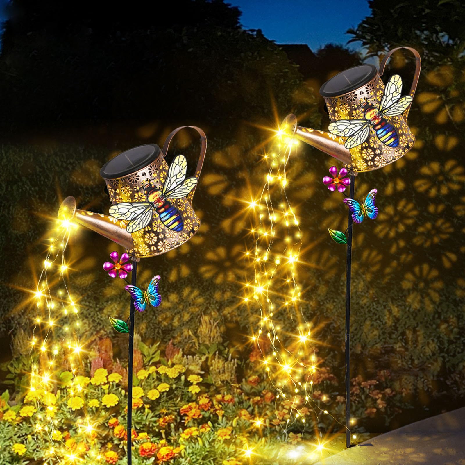 Solar Lights Outdoor Decorative, 39.4'' Metal Solar Watering Can Lights With Bee, Waterproof Garden Stake For Yard Lawn Patio Pa