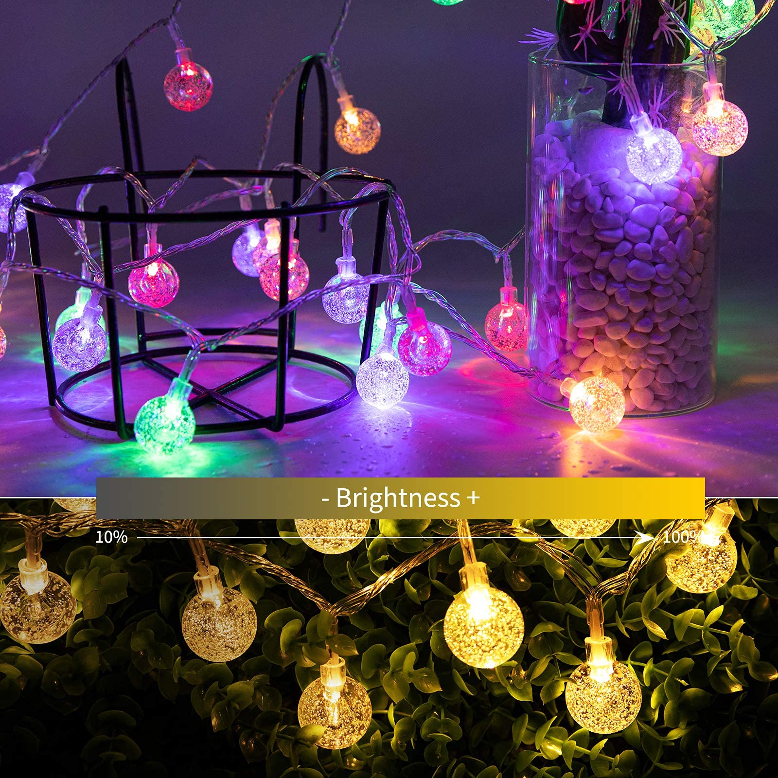 Minetom Globe String Lights - 33 ft, 100 LED, Copper, Waterproof, Remote & Timer, Warm White & Multicolor