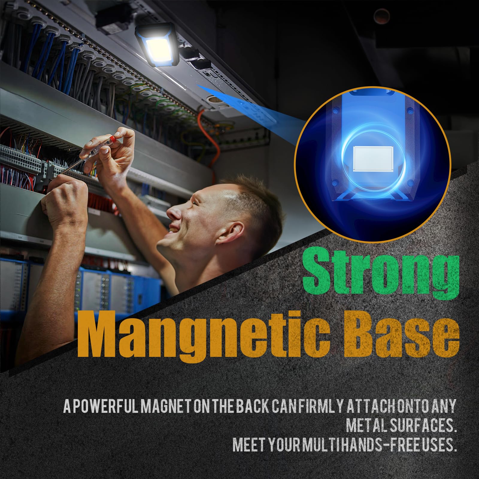 Warsun Led Work Light Rechargeable, Magnetic Cob Portable Worklights, 40W 1500 Lumens,Metal Hanging Hook 3 Lighting Modes, Job Site Lighting For Car Repairing,Camping,Hunting Repairing (Blue1)