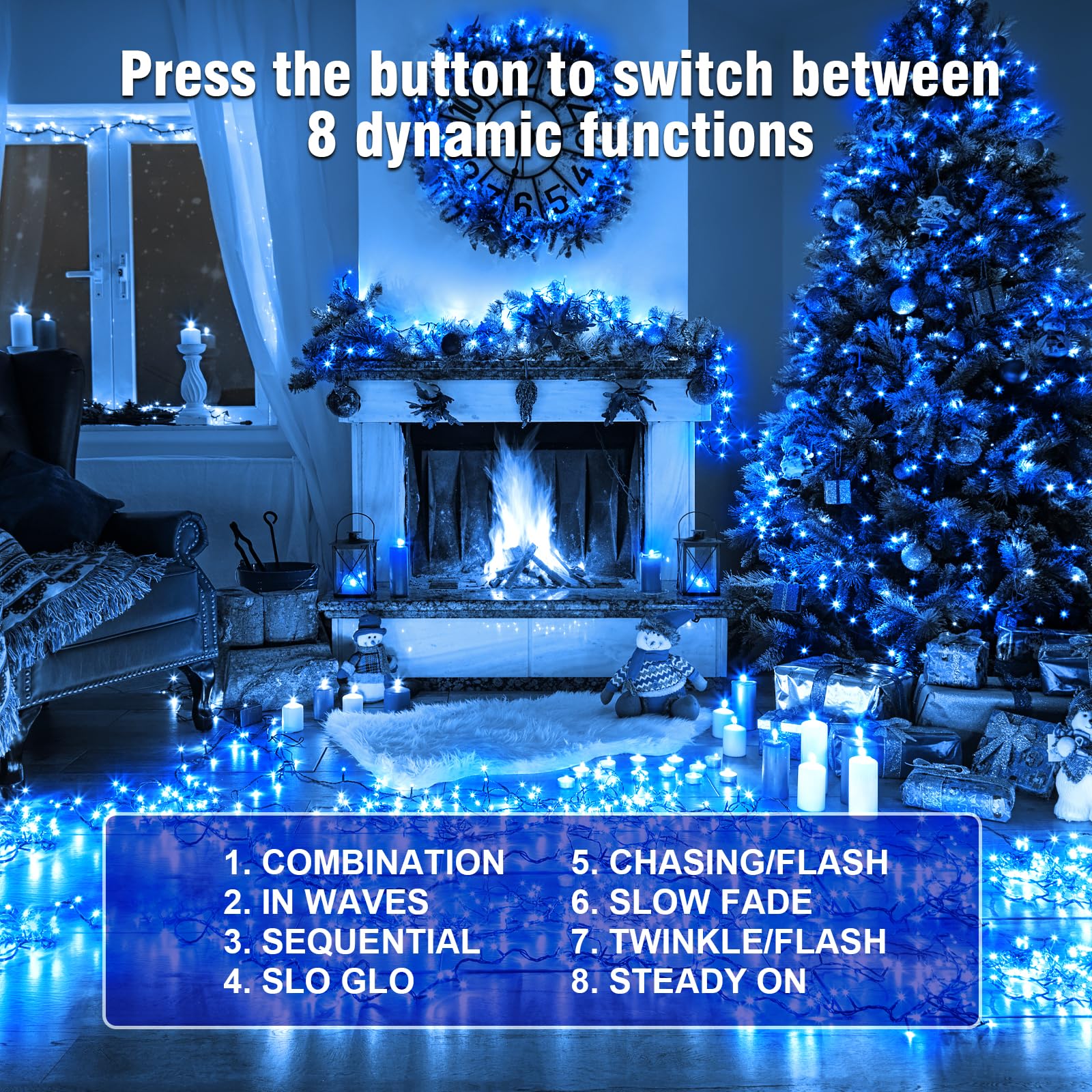 Nisocy 66Ft 200 Led Blue String Lights With Green Wire  Waterproof Seasonal Fairy Lights With 8 Modes  Indoor Outdoor Decorative Lighting For Christmas Tree  Party  Garden  Patio