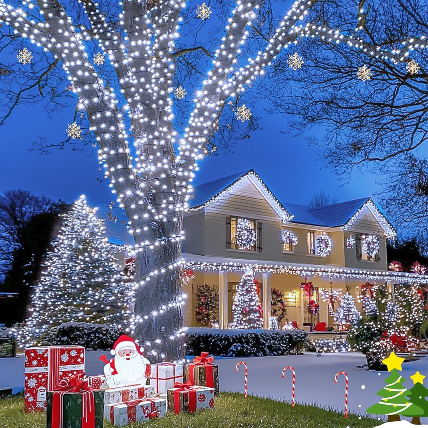 Jmexsuss 500 Led White Christmas Lights Outdoor, 173Ft 8 Modes Led Christmas Lights, Waterproof White String Light For Tree Hous