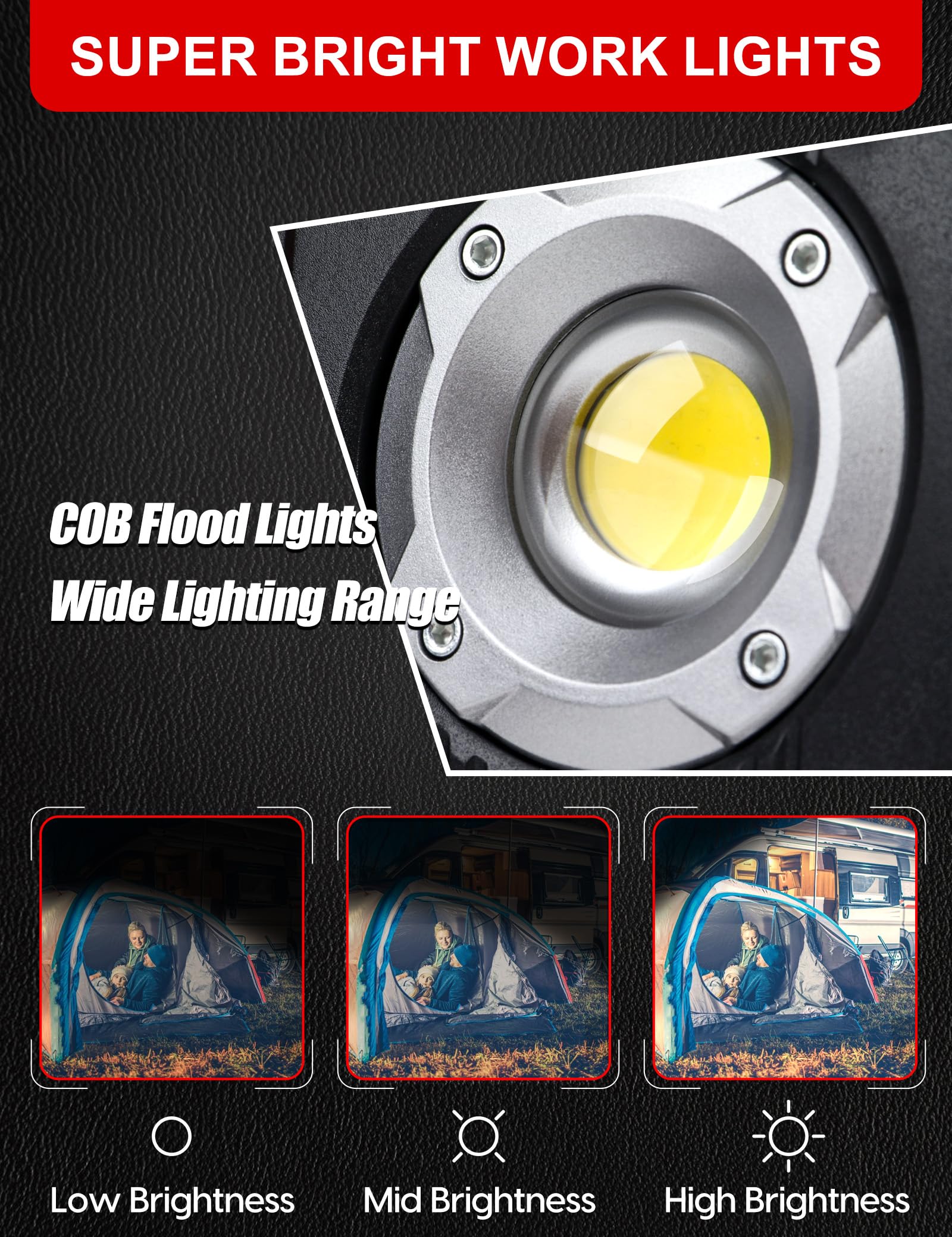 Adiding 4400Mah Rechargeable Led Work Light, Portable Flood Light Underhood Work Light With Sensor & 360 Rotation Magnetic Base,