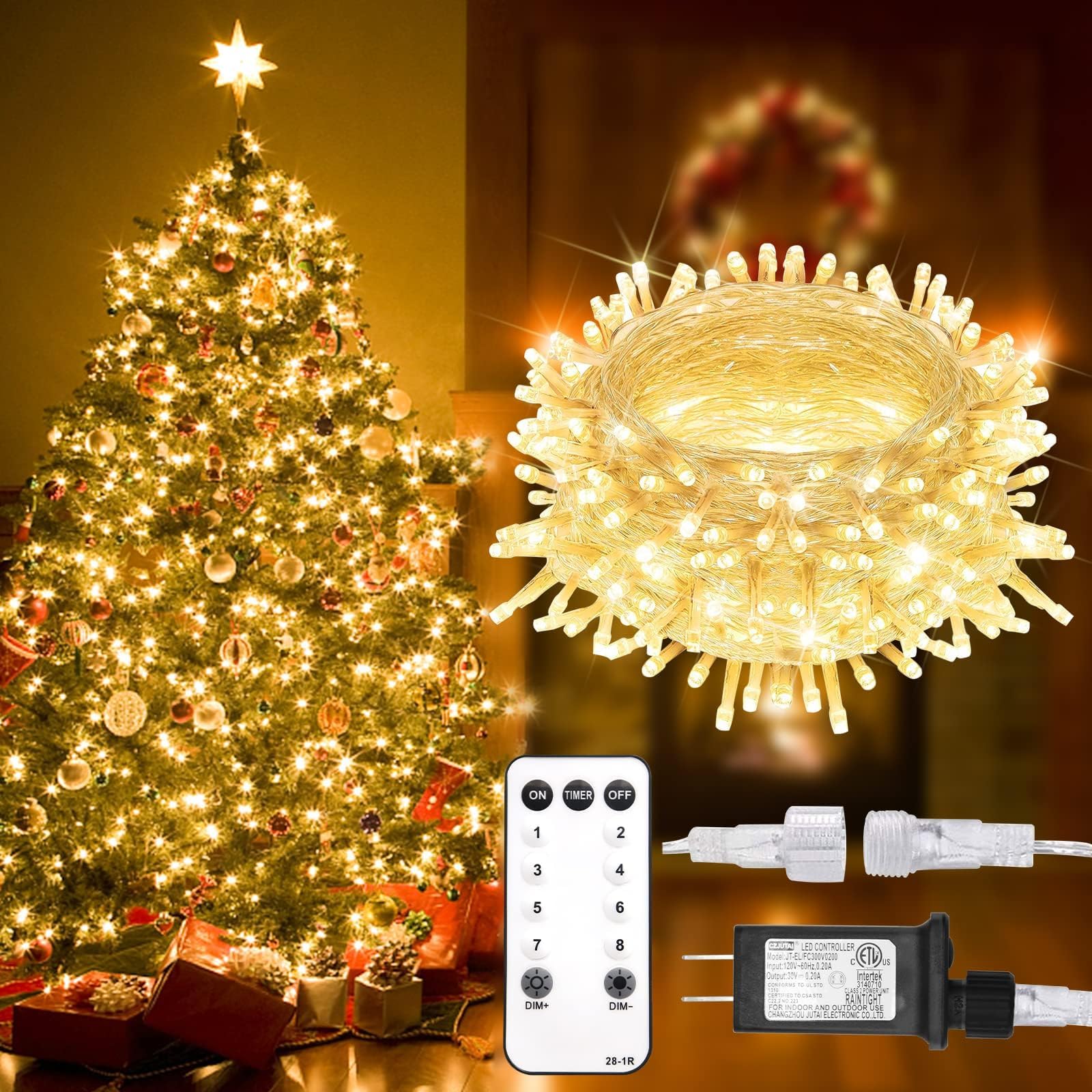 SUDDUS 300 LED Christmas Lights - Outdoor & Indoor, Warm White, 99ft Connectable Tree Lights for Xmas Holiday Yard Party Porch D