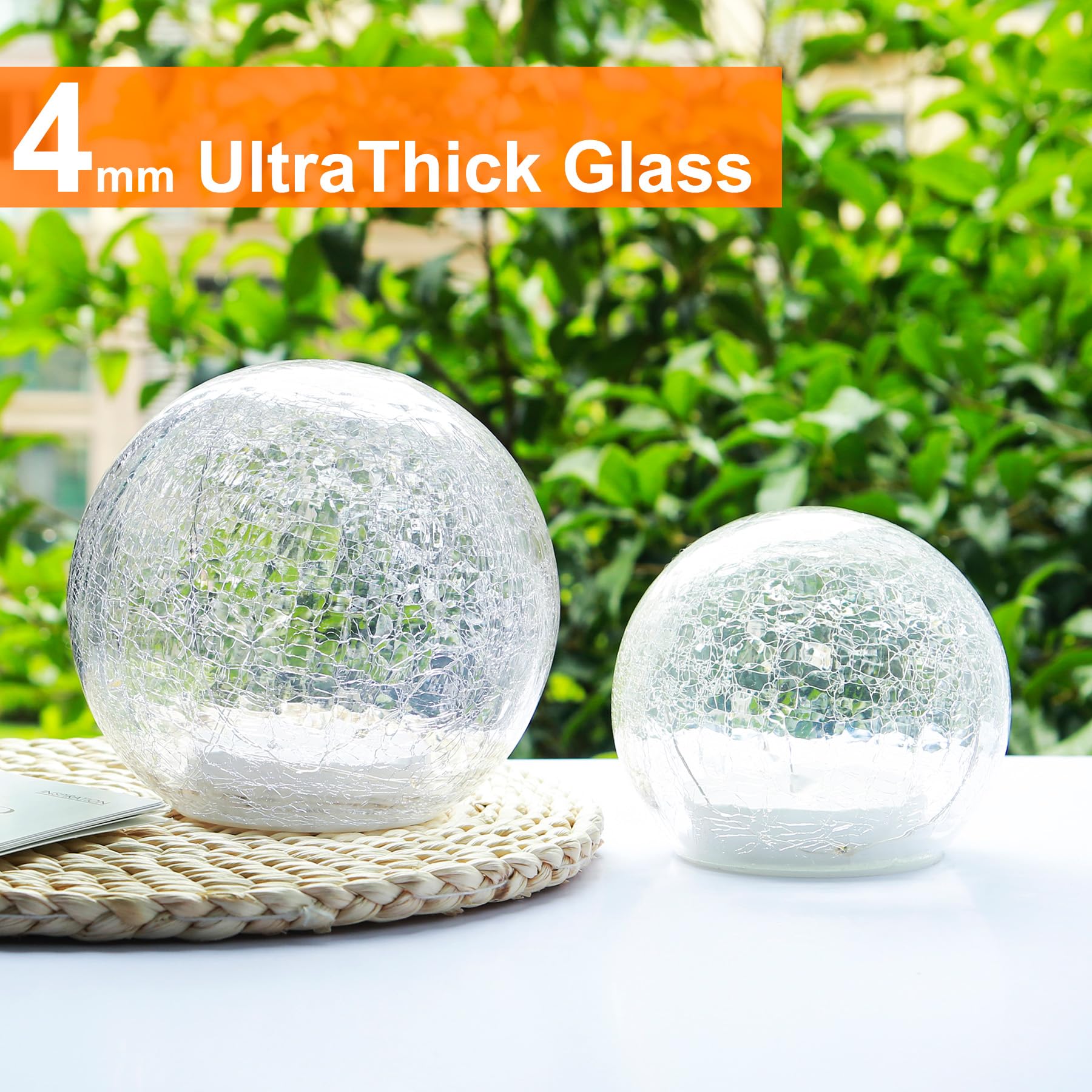 Kaowod Crackle Globe LED Lamp - 6 Clear Glass Orb with Timer, Battery Operated Night Light for Living Room & Christmas Decoration