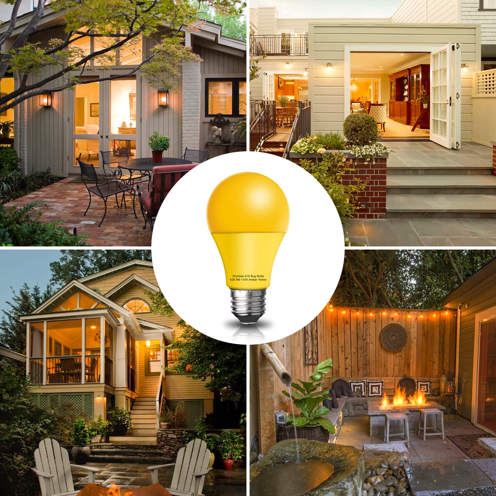 Wiyifada 9W Dimmable Amber Yellow Bug Light Bulbs, 2 Pack, Replace Up To 100W,