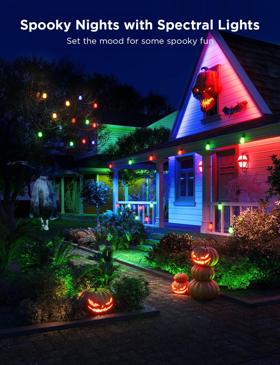 Govee Smart Outdoor String Lights H7015, 48ft, RGBIC, 15 Dimmable LED Bulbs, IP65 Waterproof, Black/Clear
