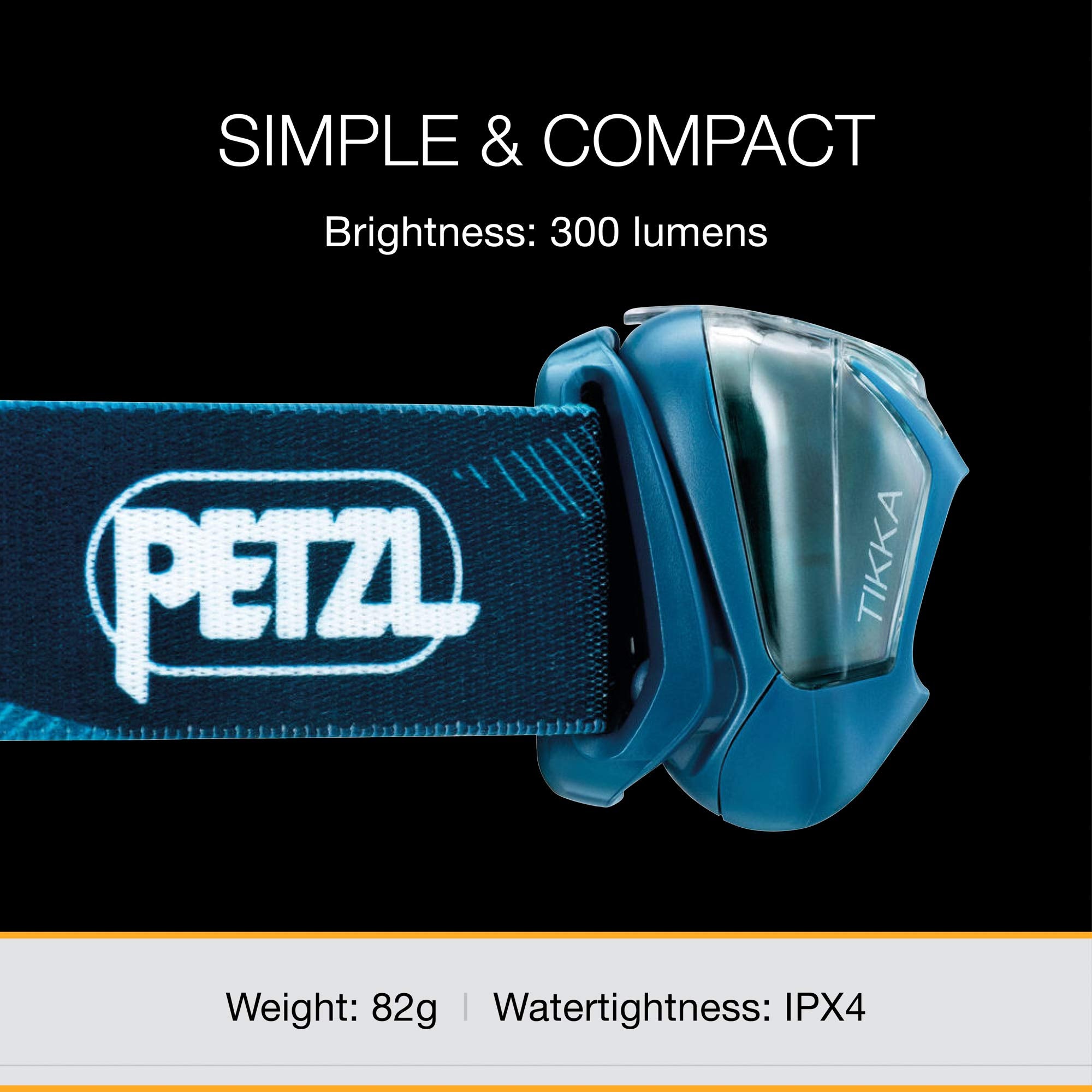 PETZL Tikka Headlamp E093FA00, Black, Polyester, Compact Design, Single Unit