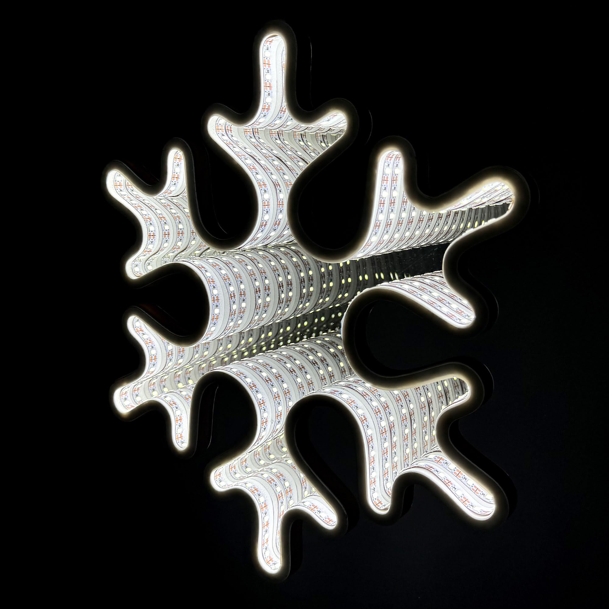 Elumina Decor Snowflake Infinity Mirror Light - LED USB-Powered Holiday Decor - 12in x 12in - Indoor 3D Snowflake Design