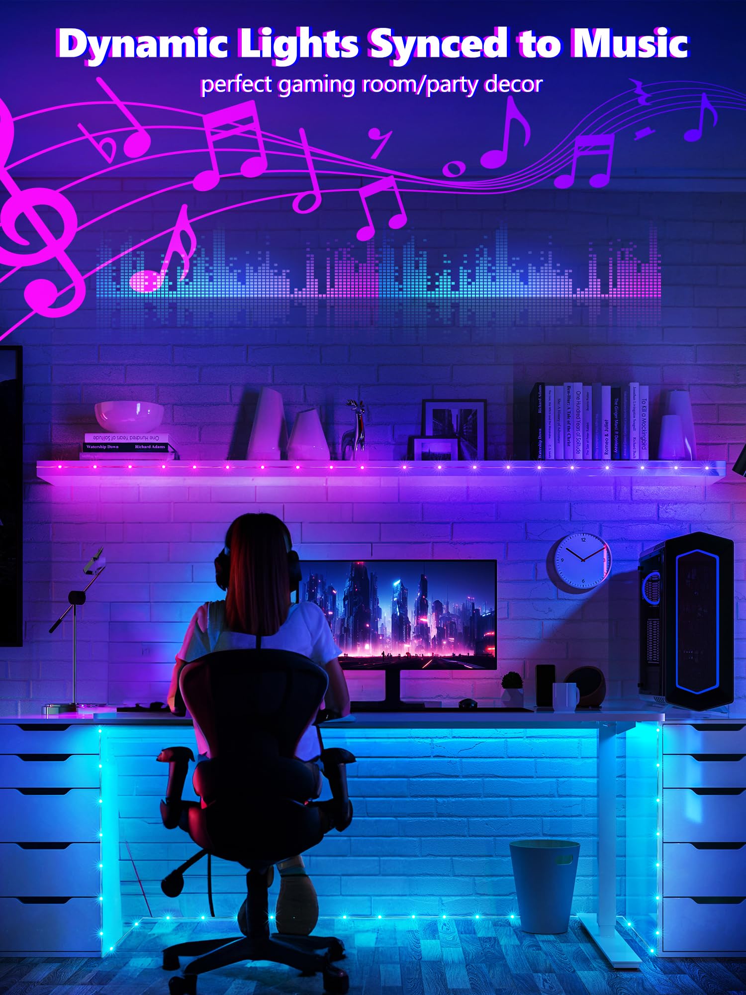Brizled Smart Fairy Lights - 33ft 100 LED RGB Color Changing String Lights, Dimmable USB Power for Christmas, Parties, and Decor