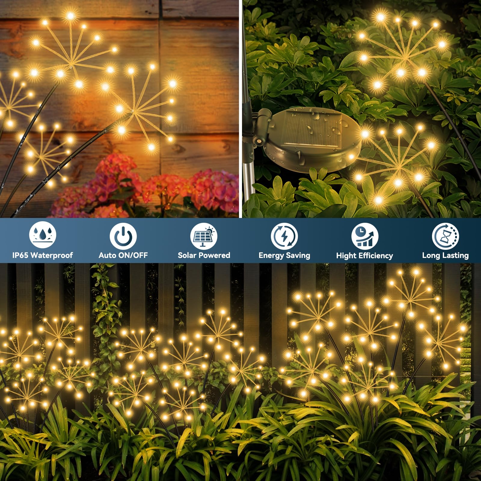 Solar Garden Lights 4 Pack Waterproof Swaying Starburst Light Solar Outdoor Lights For Yard Patio Walkway Pathway Party Wedding Decoration  Unique Gifts For Women  Warm White