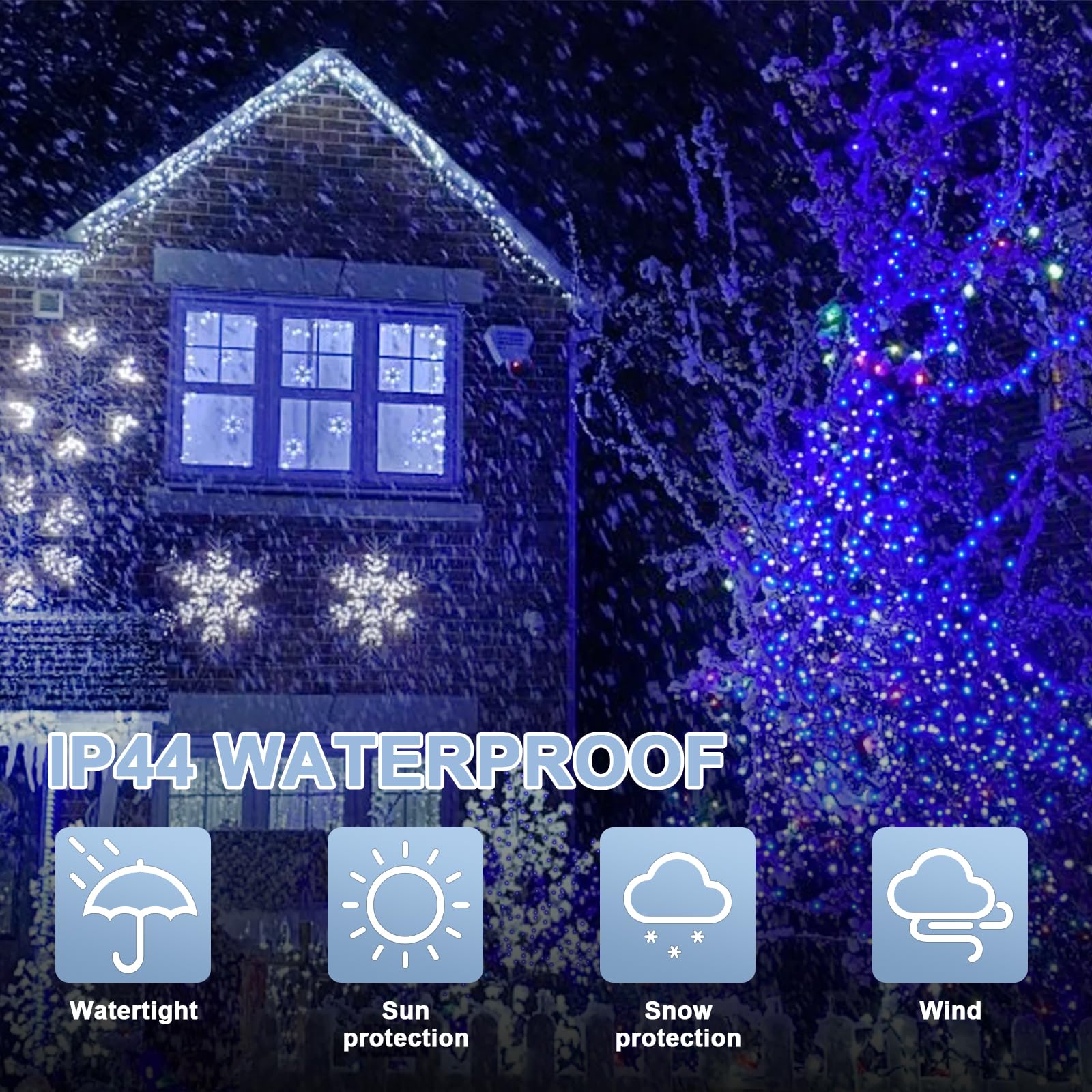 Lamphome 66Ft Christmas Decorative Mini Lights  200 Led Transparent Wire Fairy Starry String Lights Plug In  16 Lighting Modes For Indoor Outdoor Xmas Tree Wedding Party Decoration (White +Blue)