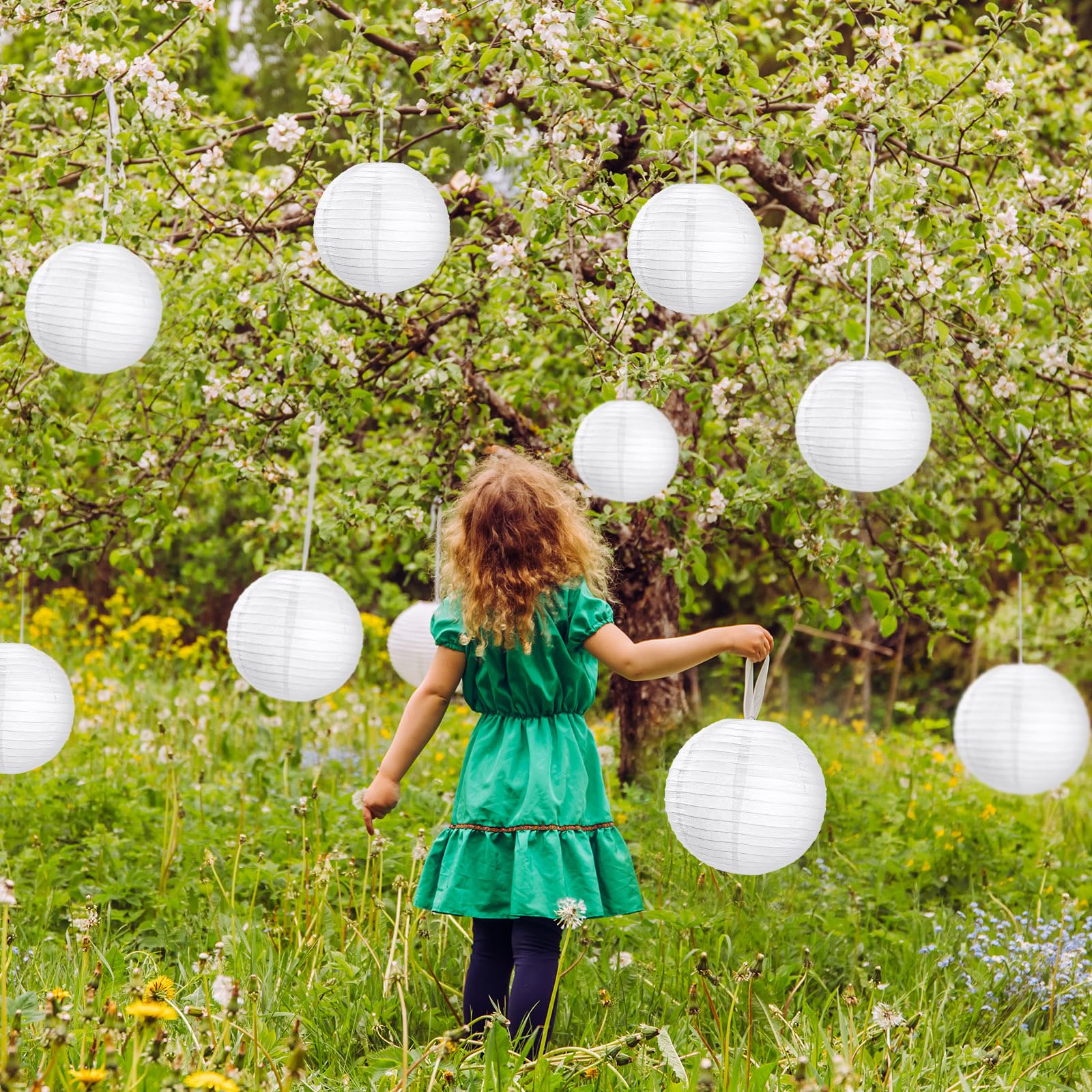 Treela 90 Pack White Chinese Japanese Paper Lanterns Decorative Hanging Ball Lanterns Round Paper Lantern Lamps For Wedding Birthday Party Baby Shower Home Decorations (8 Inch)