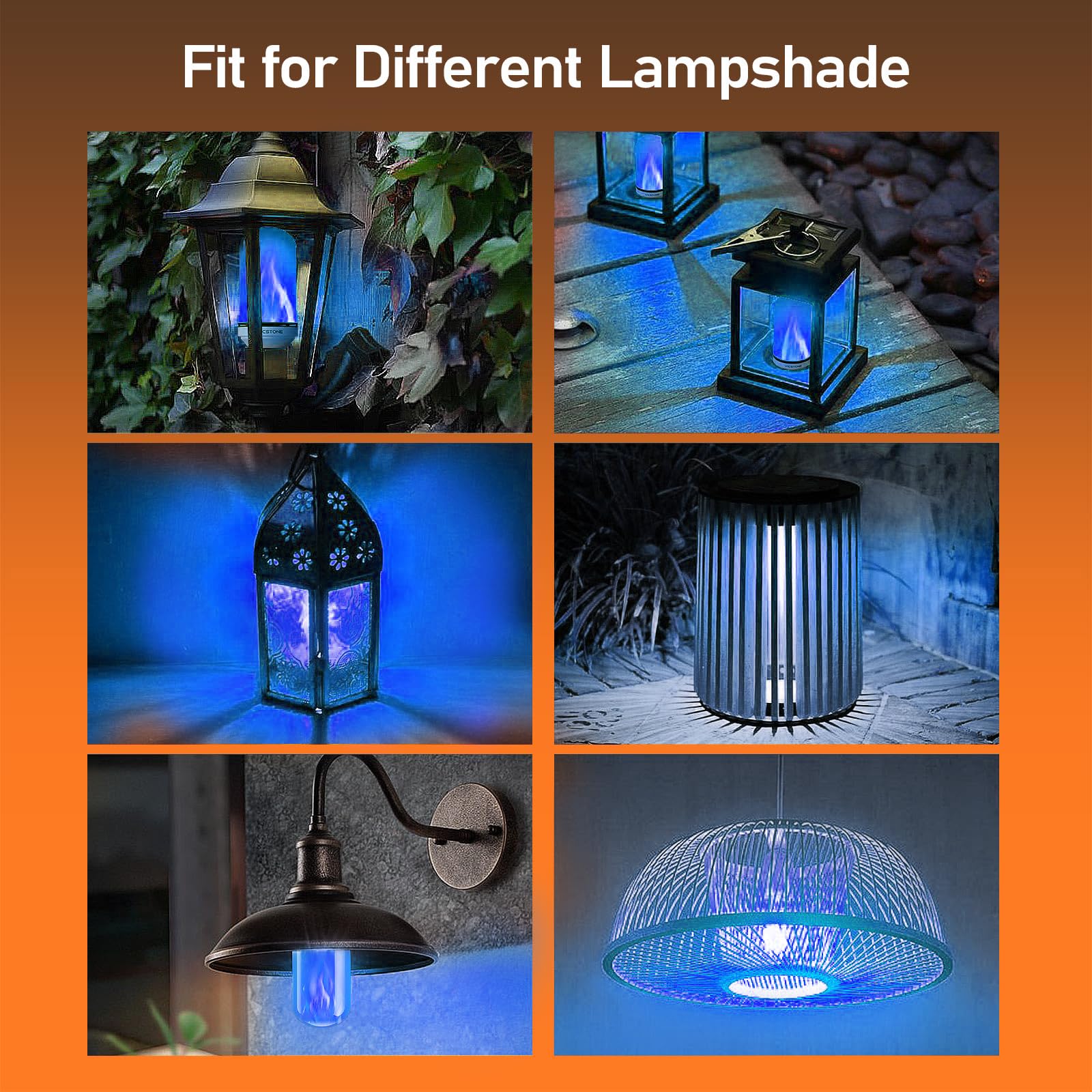 Vicstone LED Flame Light Bulbs, 4-Mode Flickering, E26, 2 Pack, Blue, Model VCFB-LANQUAN2-BLUE