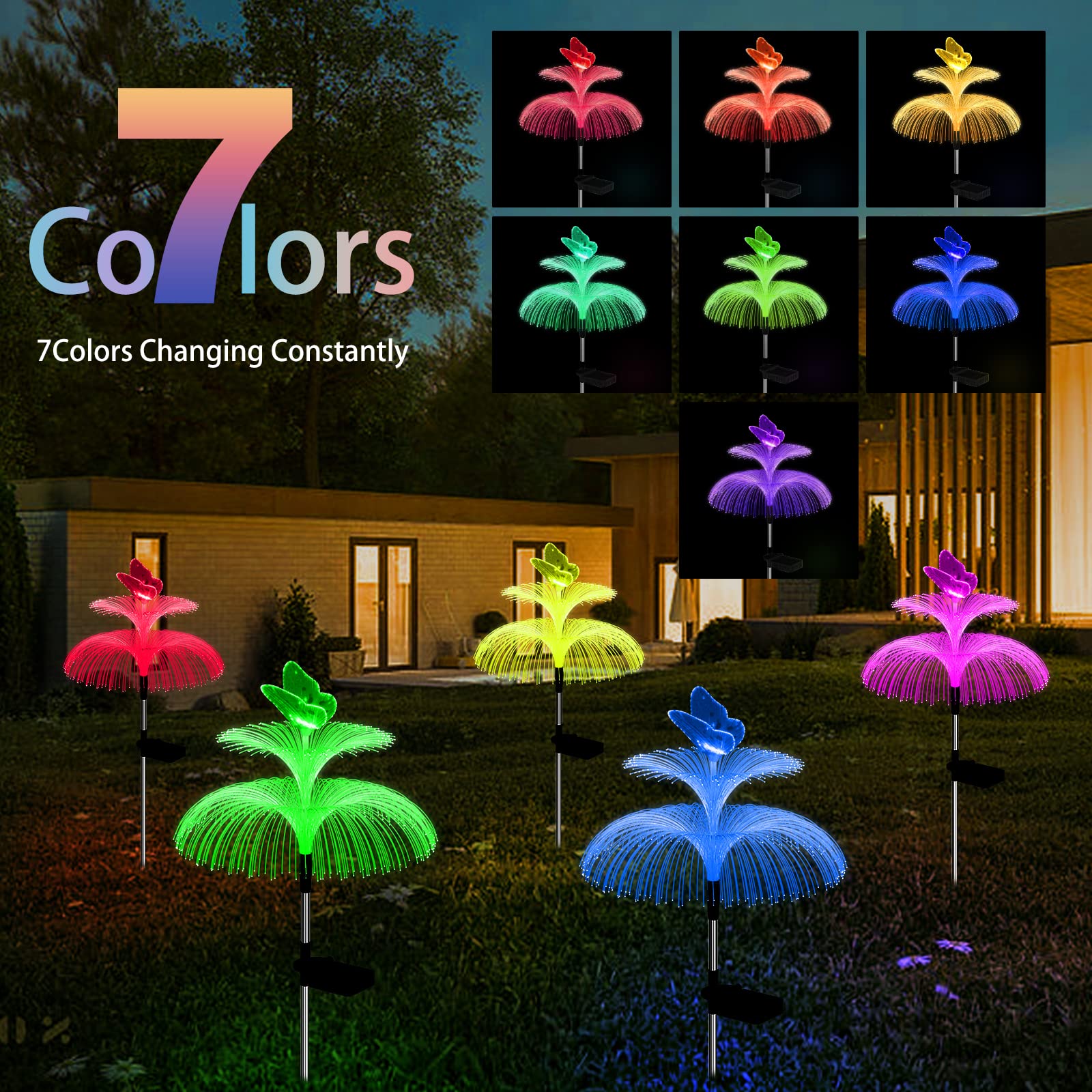 Weepong Solar Garden Lights, Waterproof Decorative Jellyfish & Butterfly, 7 Color Gradients, 3 Pack