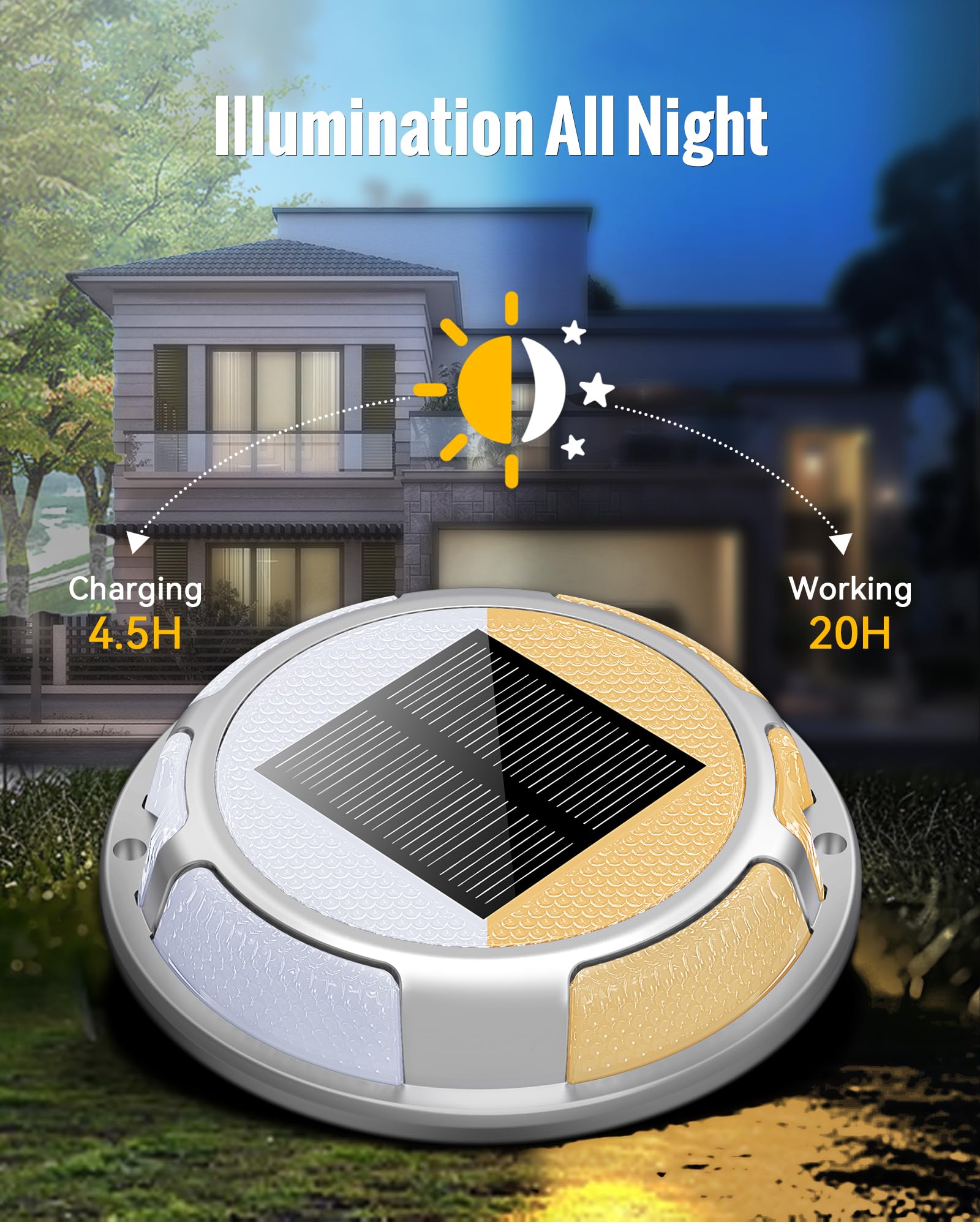 Fabstyl Solar Driveway Lights 4 Pack - Waterproof Led Pathway Markers (Warm & Cool White)