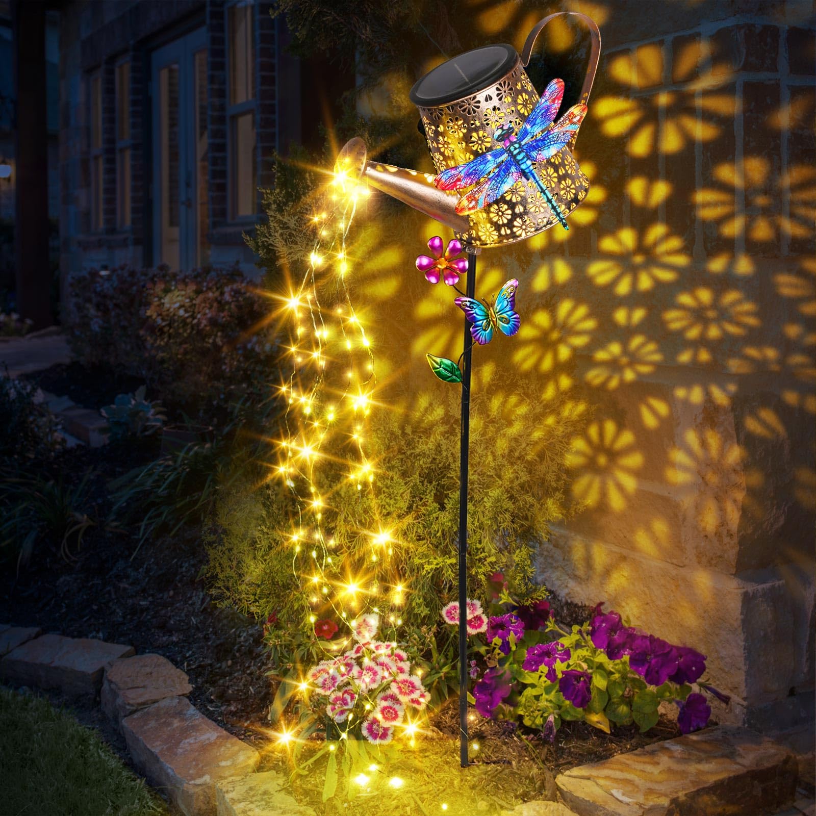 Solar Lights Outdoor Decorative, 39.4'' Metal Solar Watering Can Lights With Dragonfly, Waterproof Garden Stake Lights For Yard