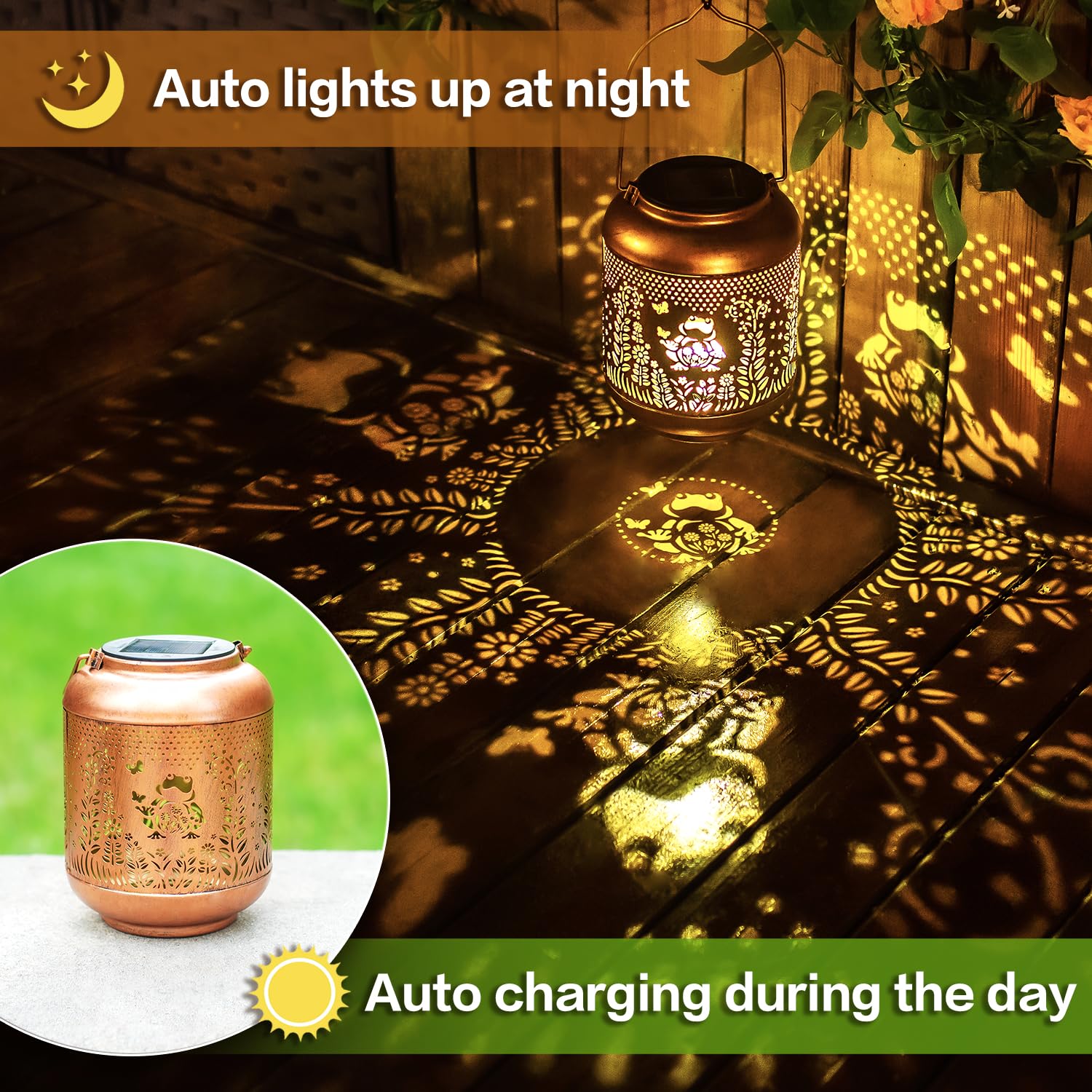 Frog Solar Lanterns Outdoor Waterproof Hanging Solar Lights Frog Gifts For Women Men Mom Metal Decorative Led Outdoor Lanterns F