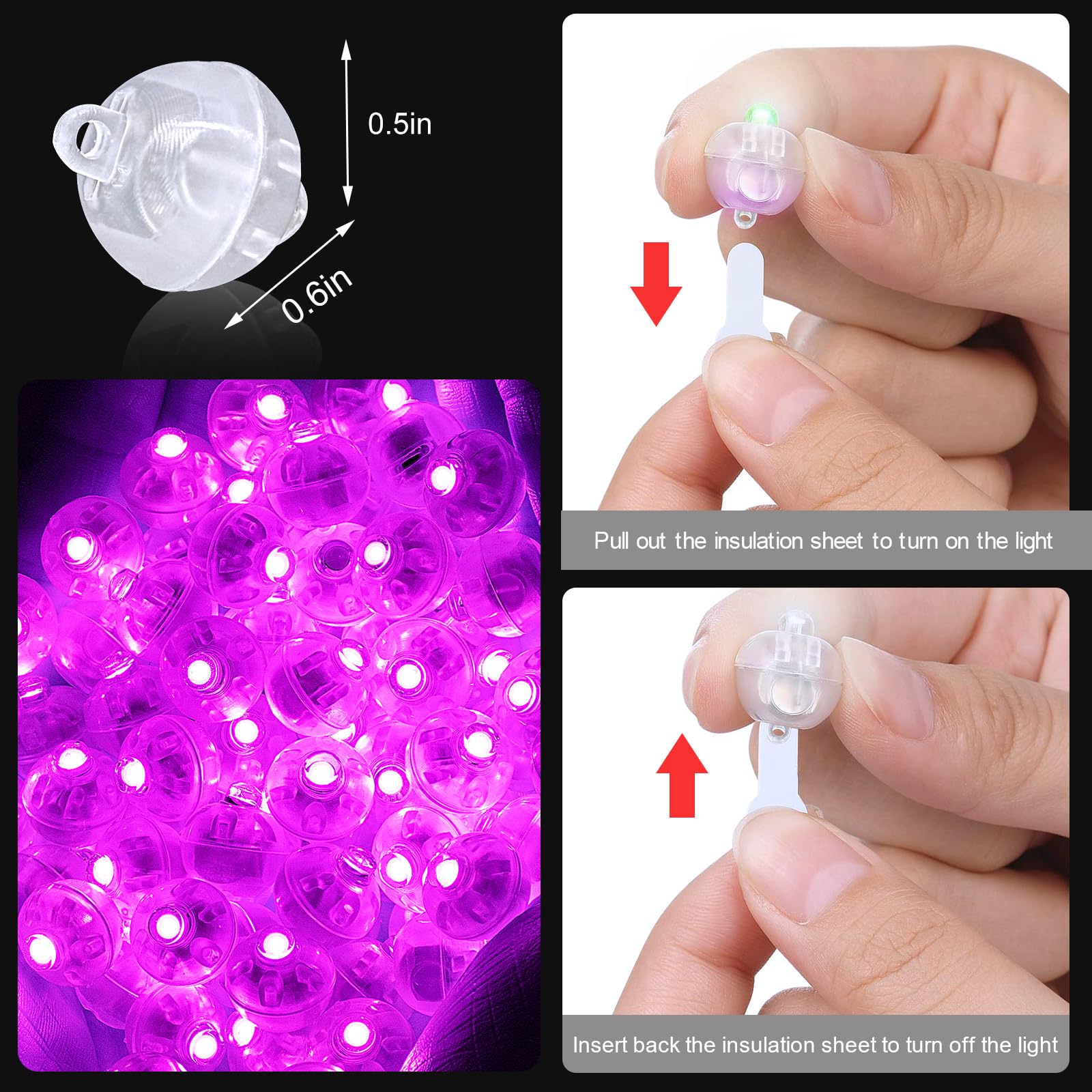 Pozzolanas 50Pcs Mini Led Lights With Hook, Waterproof Round Tiny Led Light For Party Decorations Neon Party Light, Pink-Blinkin