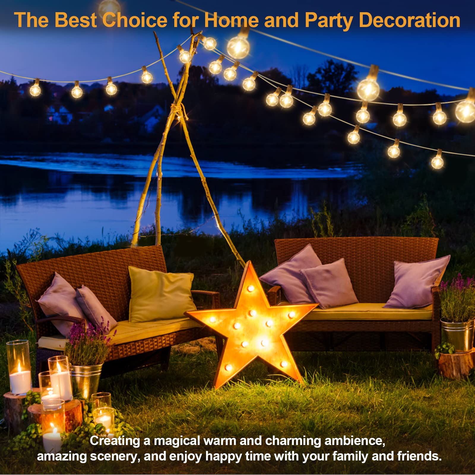 Mlambert 50Ft Outdoor String Lights, G40 Globe Patio Lights With 25+2 Waterproof Shatterproof Led Bulbs For Balcony Porch Bistro