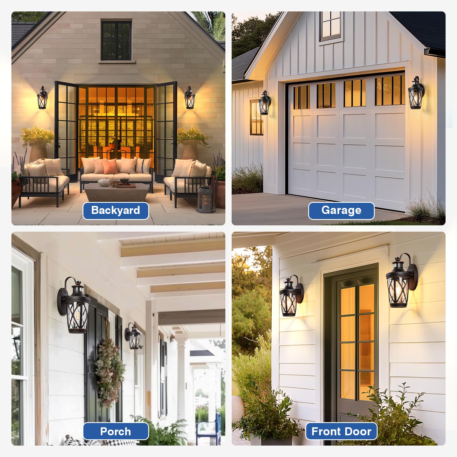 Vianis Motion Sensor Outdoor Porch Lights Wall Mount  2-Pack Modern Dusk To Dawn Exterior Lighting Fixtures  Oil Rubbed Bronze Gold Trim Wall Lanterns For Garage  Waterproof Coach Lights For House