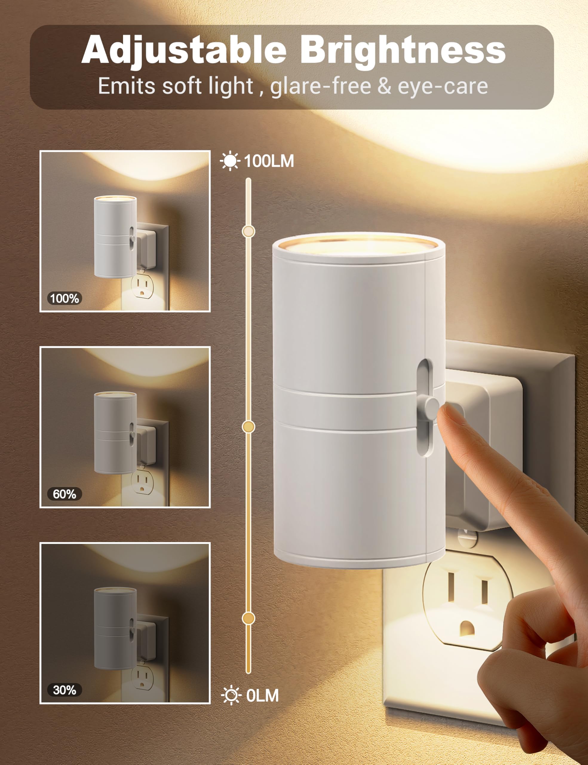Jandcase Night Lights Plug Into Wall, Dimmable Night Light Plug In, Modern Night Light Dusk To Dawn Light Sensor, Warm White 300