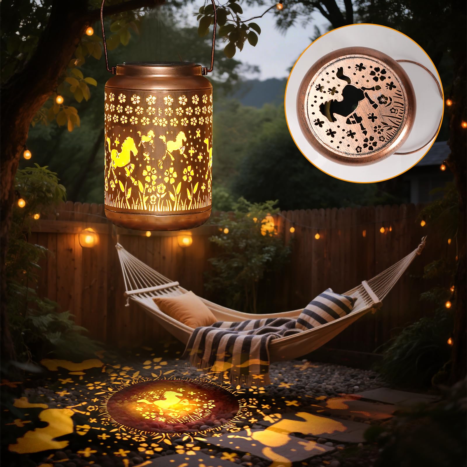 Buwheekoki Horse Solar Lantern - Waterproof Metal Garden Decor, Bronze, Model ZN-LT003, Ideal Christmas Gifts for Women and Moms