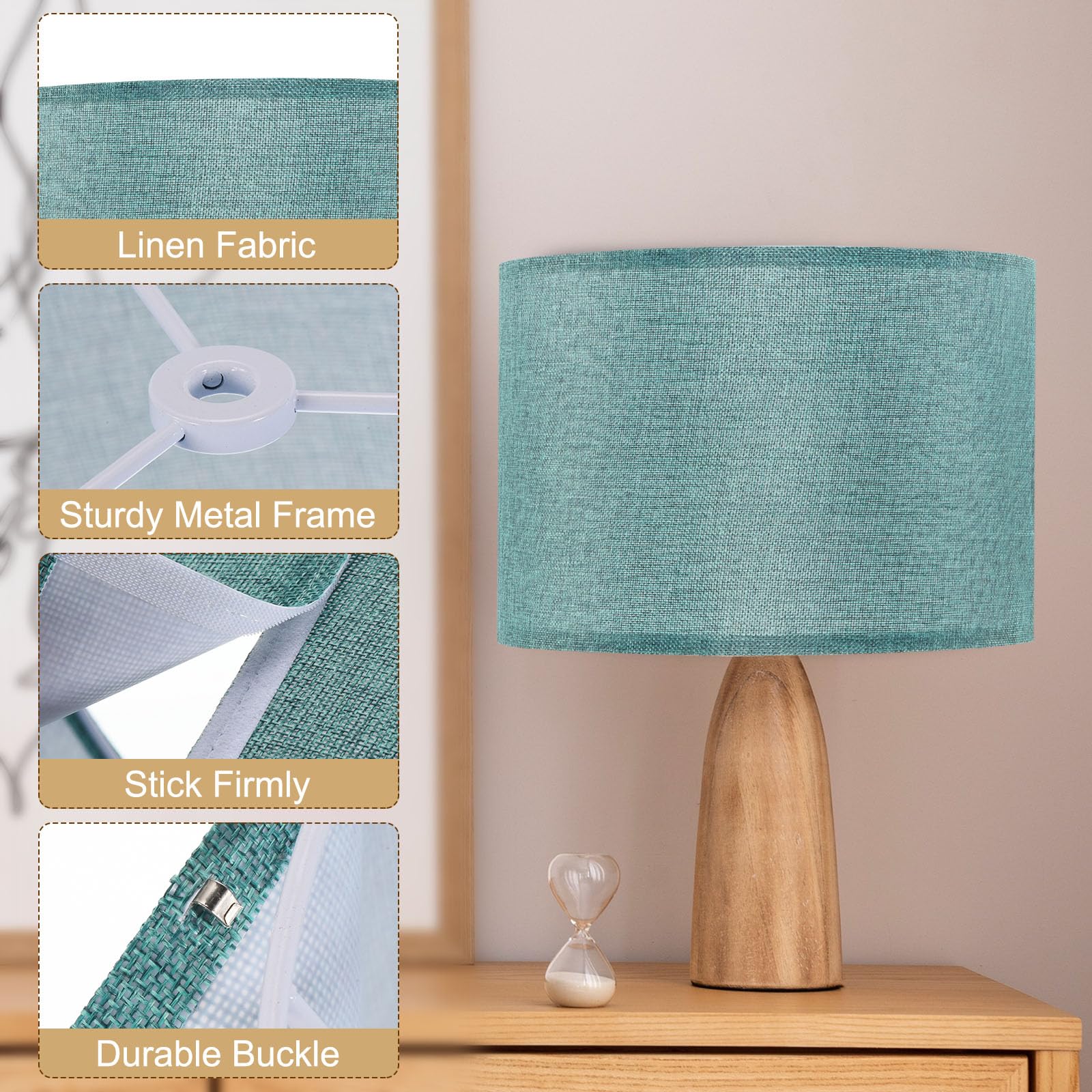 Patikil Drum Lamp Shades, 13"X13"X9" Linen Round Lamp Shade For Table Lamps Easy Assembly Lampshade For Table Lamps Floor Lamps Bedside, Blue