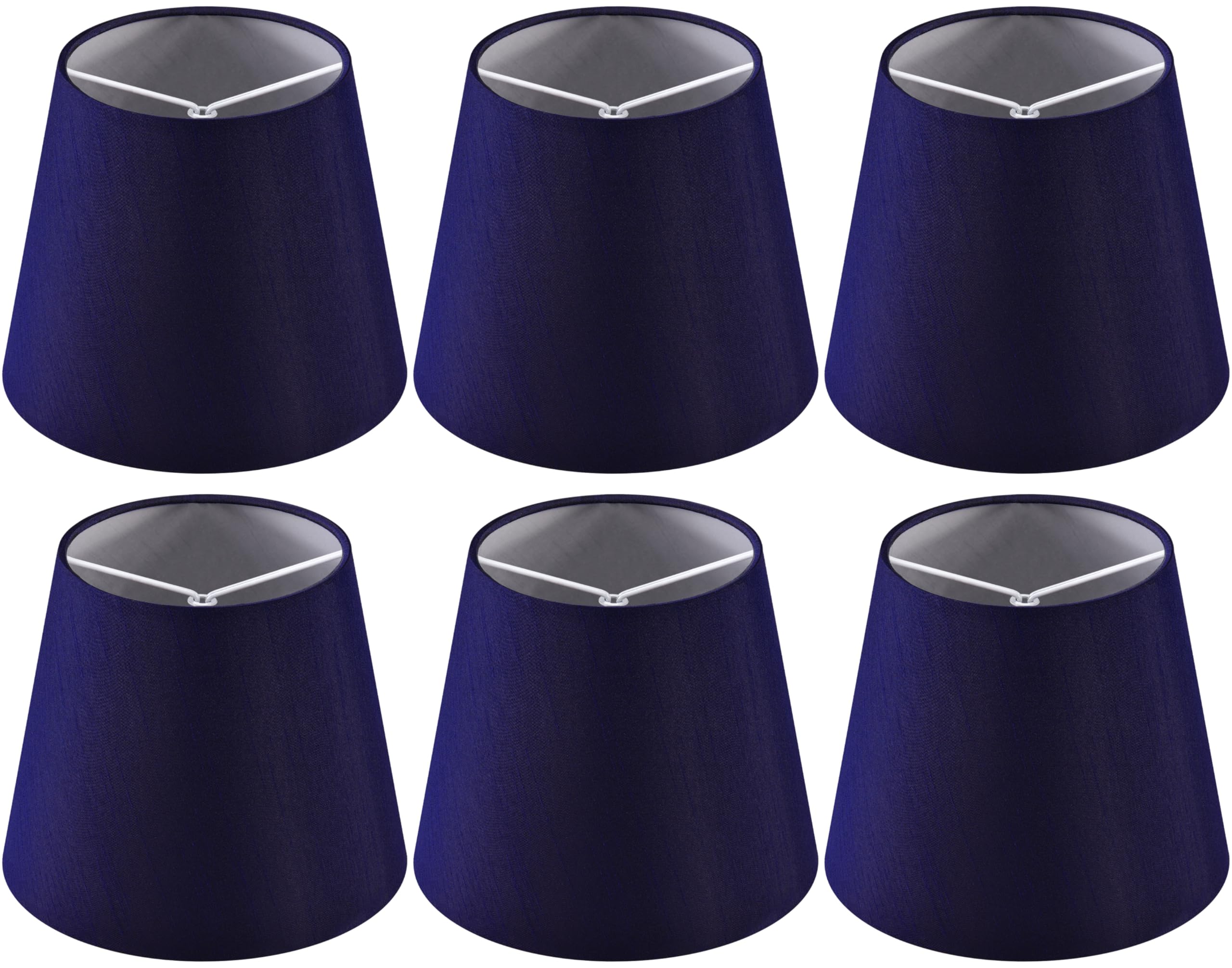 GO&SO Mini Lamp Shade Set of 6, Navy Blue Faux Silk Shades, 4in Top x 6in Bottom x 5in Height, Clip on for Desk Lamps and Pendant Lights