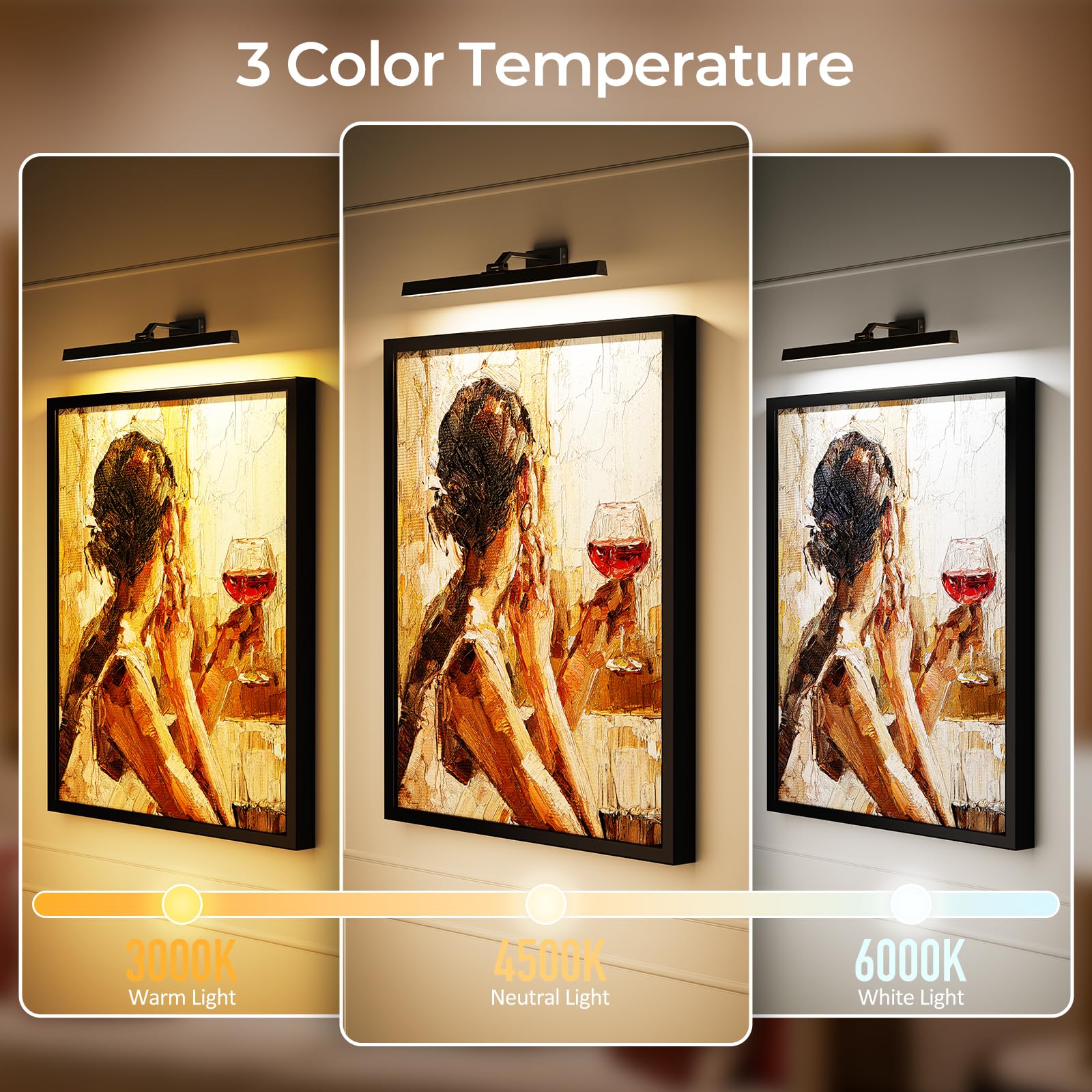 Afyuol 24in Battery Operated Picture Light - Dimmable Wall Light with Remote Control, Black, Model HB-1 for Gallery & Living Room