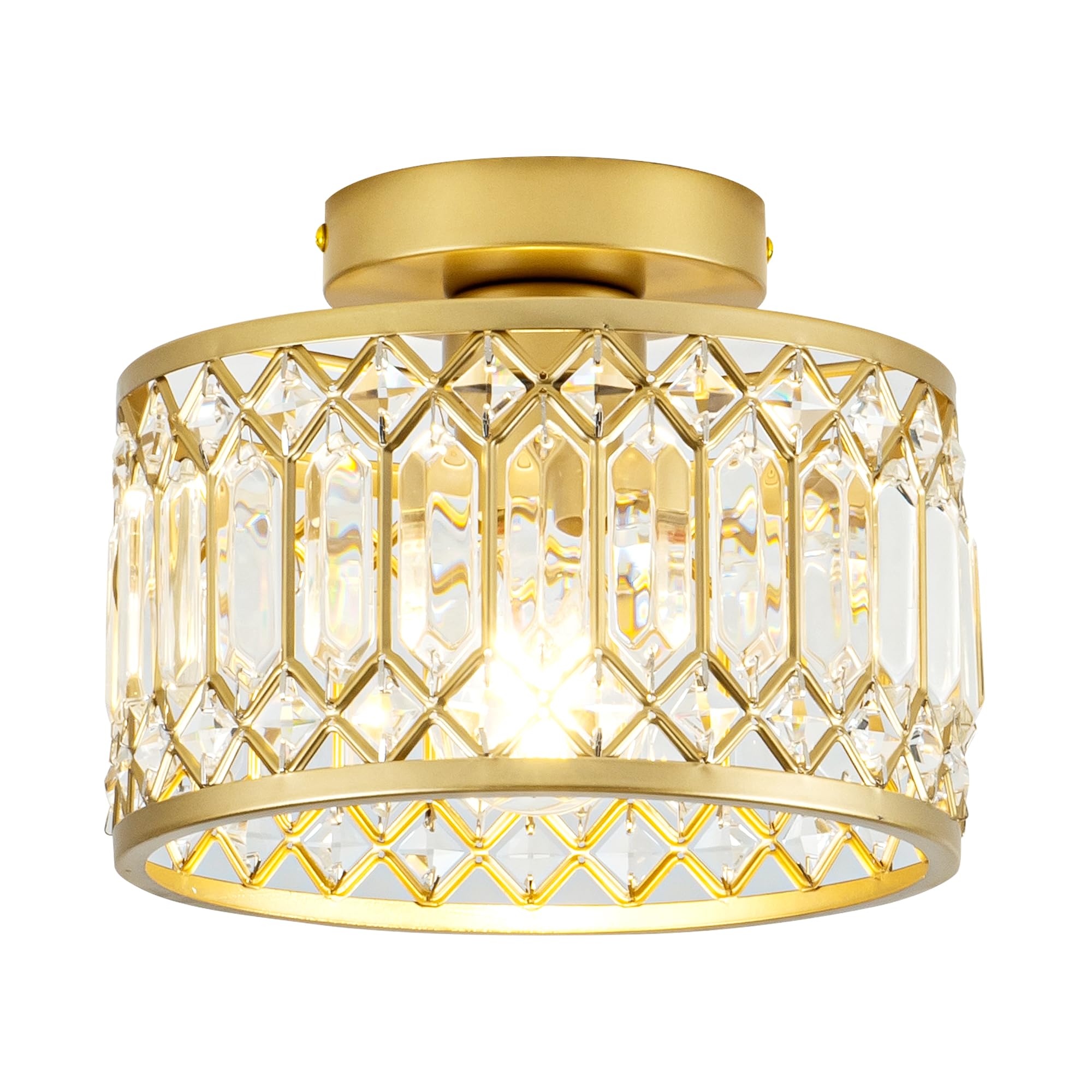 Rpzloila Crystal Ceiling Light, Modern Semi Flush Mount Ceiling Light, Gold Crystal Chandelier for Kitchen Bedroom Bathroom Entr