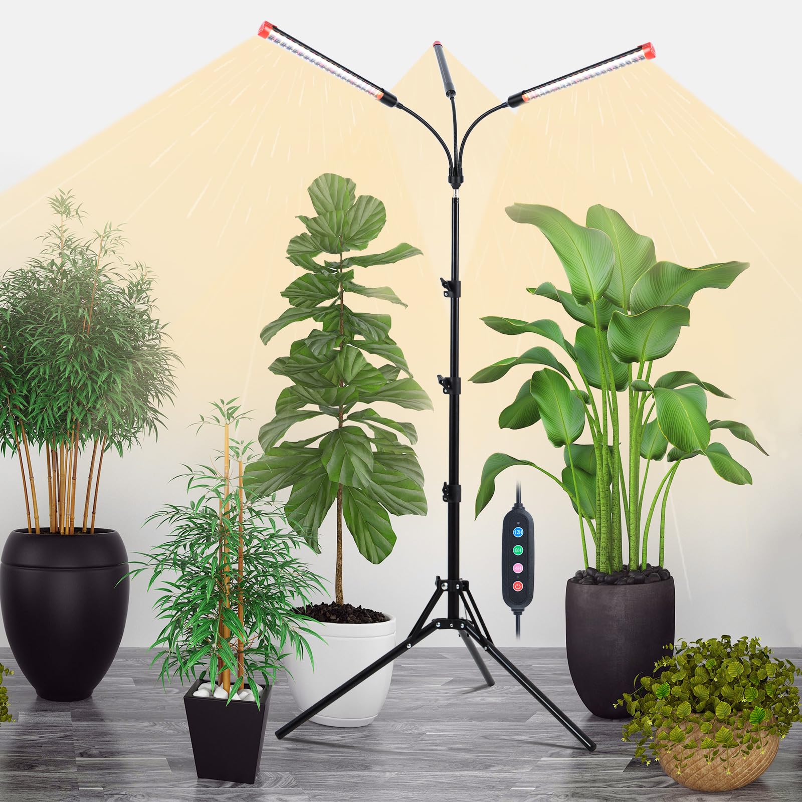 Orchbloom 3-Head Grow Light with Stand and Timer  27 Watt Power Home Plug LED Grow Lights for Indoor Plants for Tall Houseplants  Bonsai Tree  Seed Starting  24-64 Adjustable Height