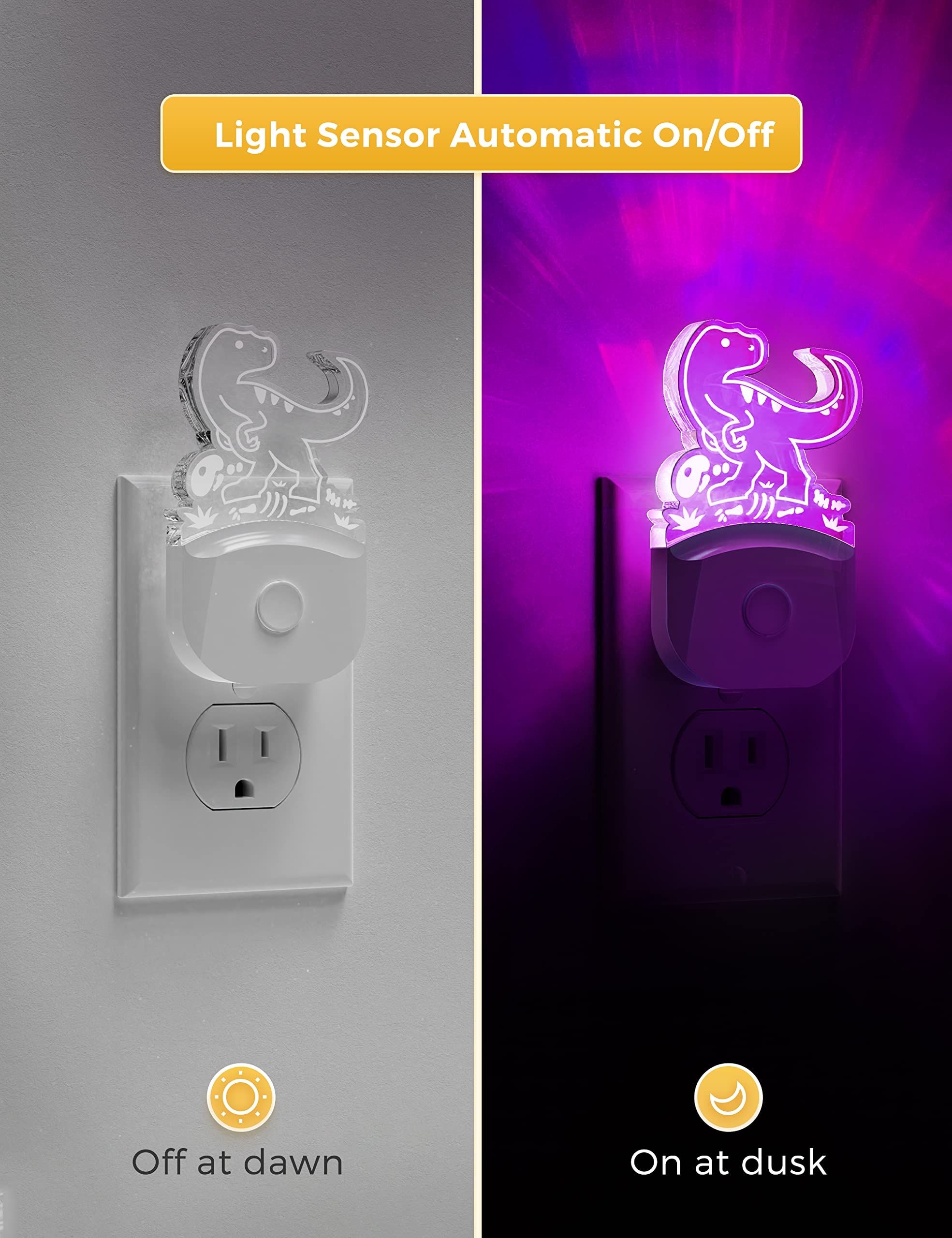 Lohas Dinosaur Night Light For Boys, Kids Nightlight Plug In, Dusk-To-Dawn, Velociraptor Led Night Lights Plug Into Wall, Rgb+So