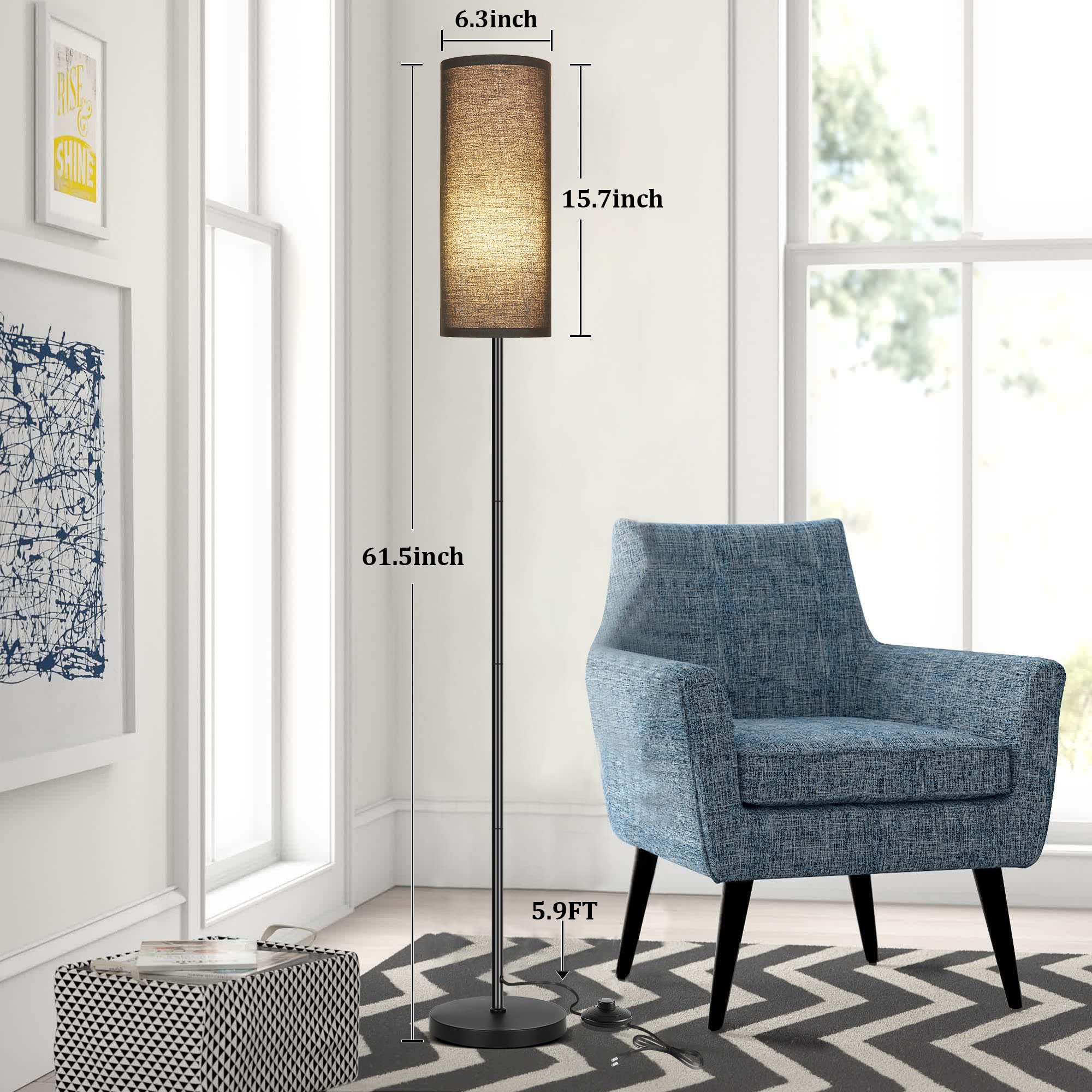 PARTPHONER Floor Lamp, Modern Metal Standing Lamp with Foot Switch, Black, Model ZYTFL for Living Room, Bedroom, Office